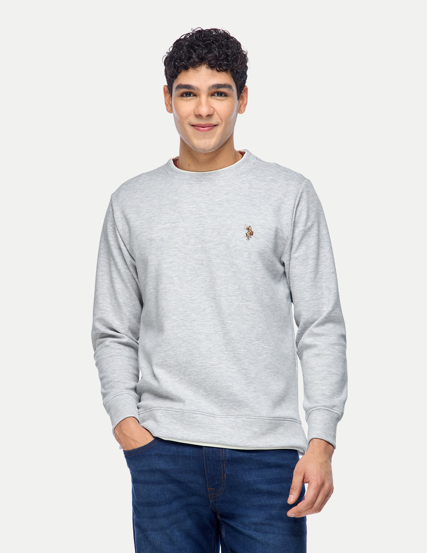 Heathered Regular Fit Sweatshirt Grey Melang - U.S. Polo Assn. India | Large