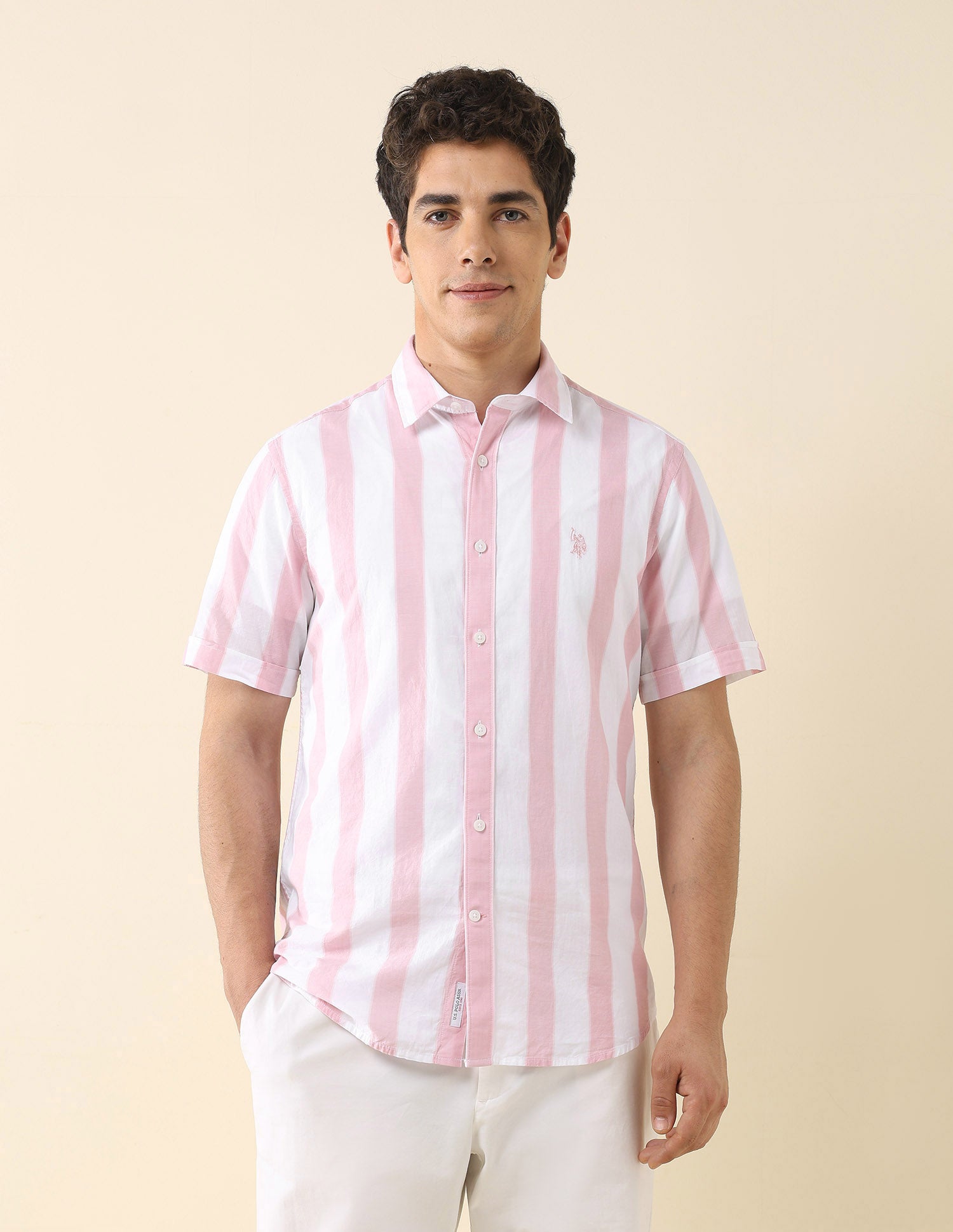 Vertical Striped Poplin Shirt Light Pink - U.S. Polo Assn. India | Large