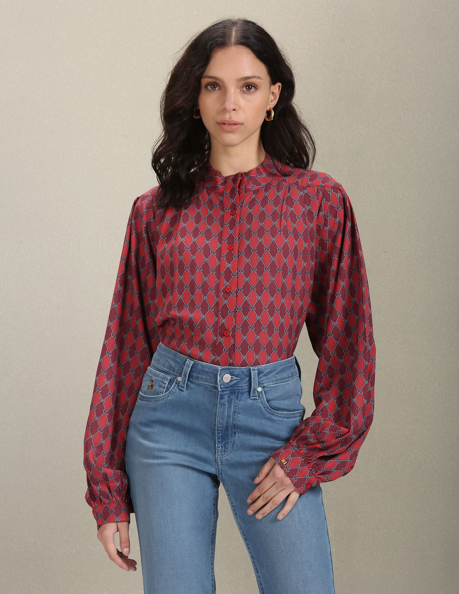 Mock Neck Graphic Print Shirt Red - U.S. POLO ASSN. | Large