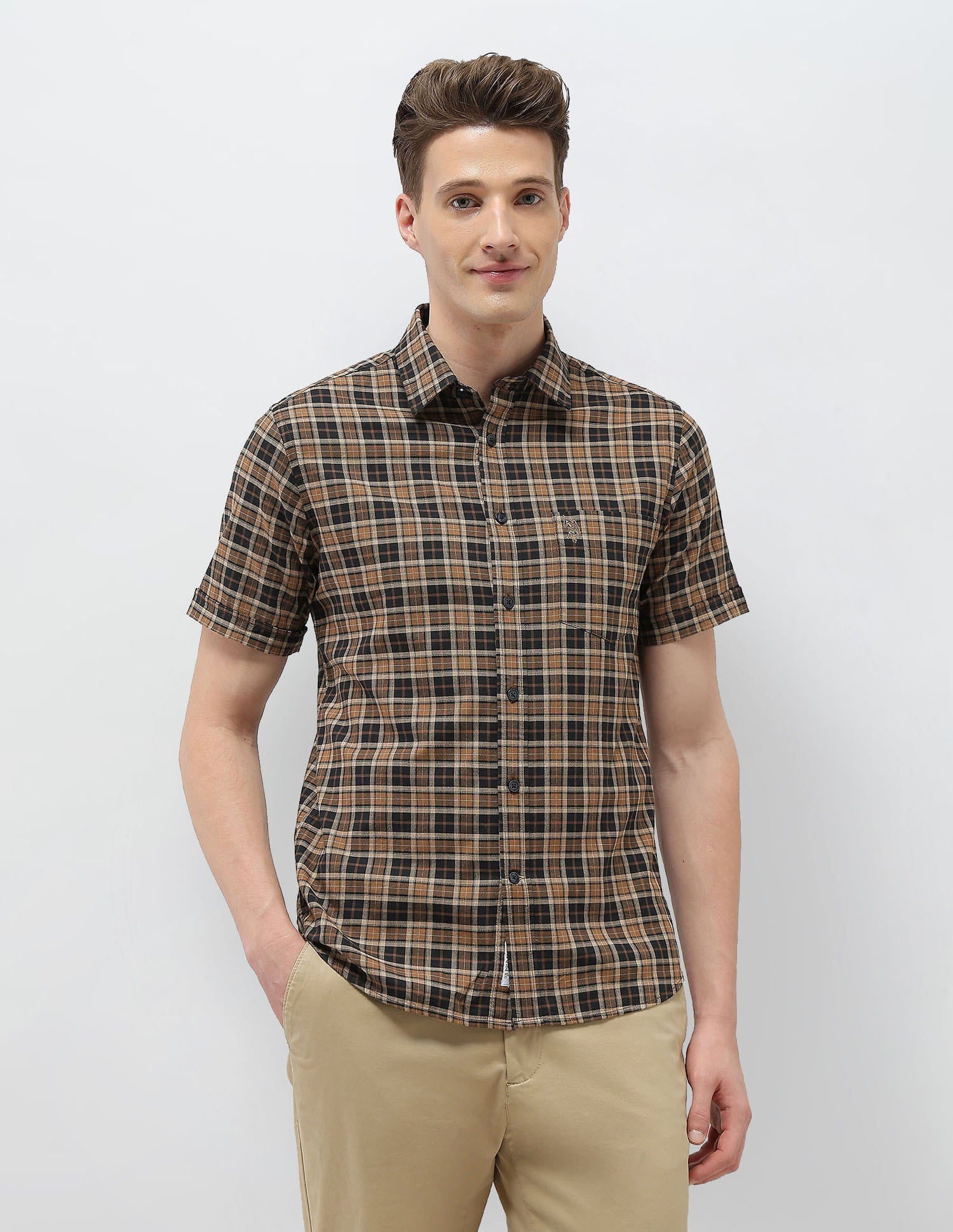 Plaid Checked Elevnado Regular Fit Shirt Brown - U.S. Polo Assn. India | Large