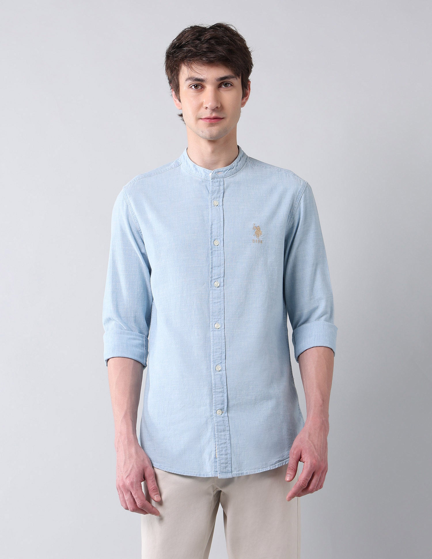 Solid Poplin Regular Fit Shirt Indigo - U.S. Polo Assn. India | Large