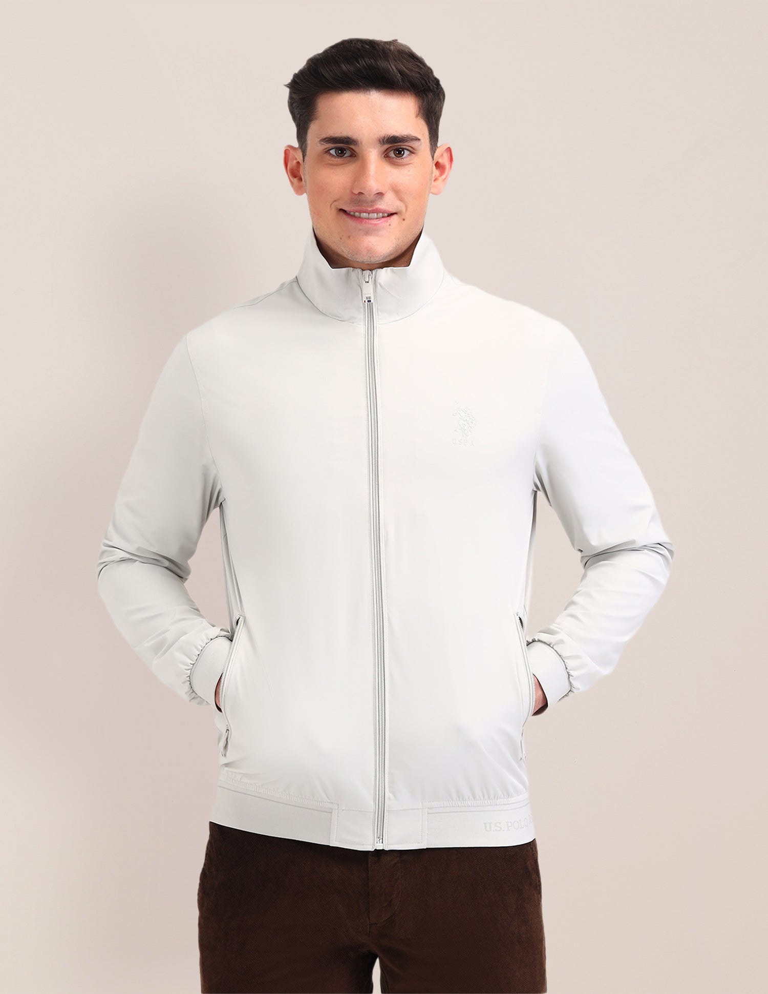 Graphic Printed Regular Fit Jacket Ice Grey - U.S. POLO ASSN. | Large