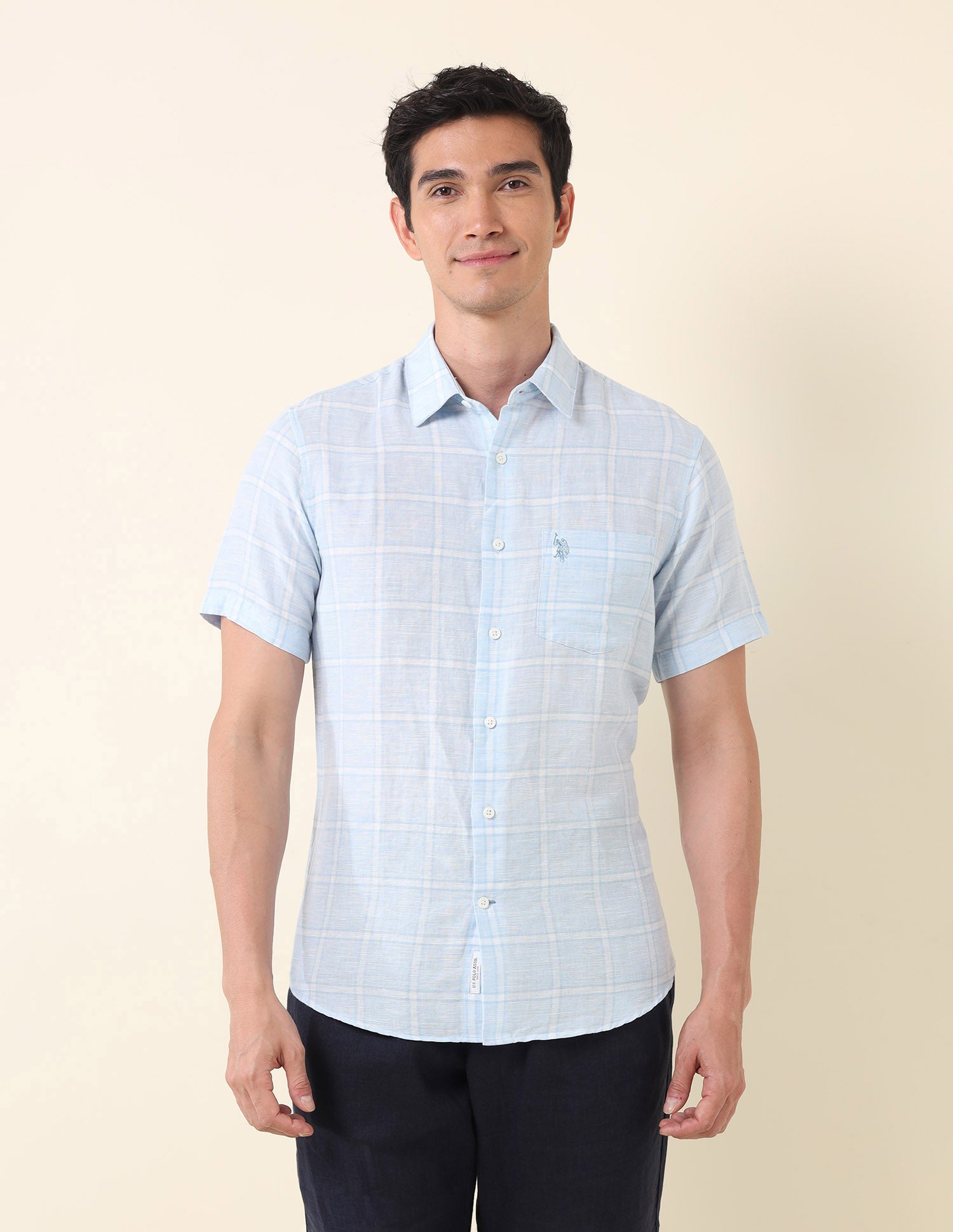 Grid Tattersall Checked Tailored Fit Shirt Light Blue - U.S. Polo Assn. India | Large