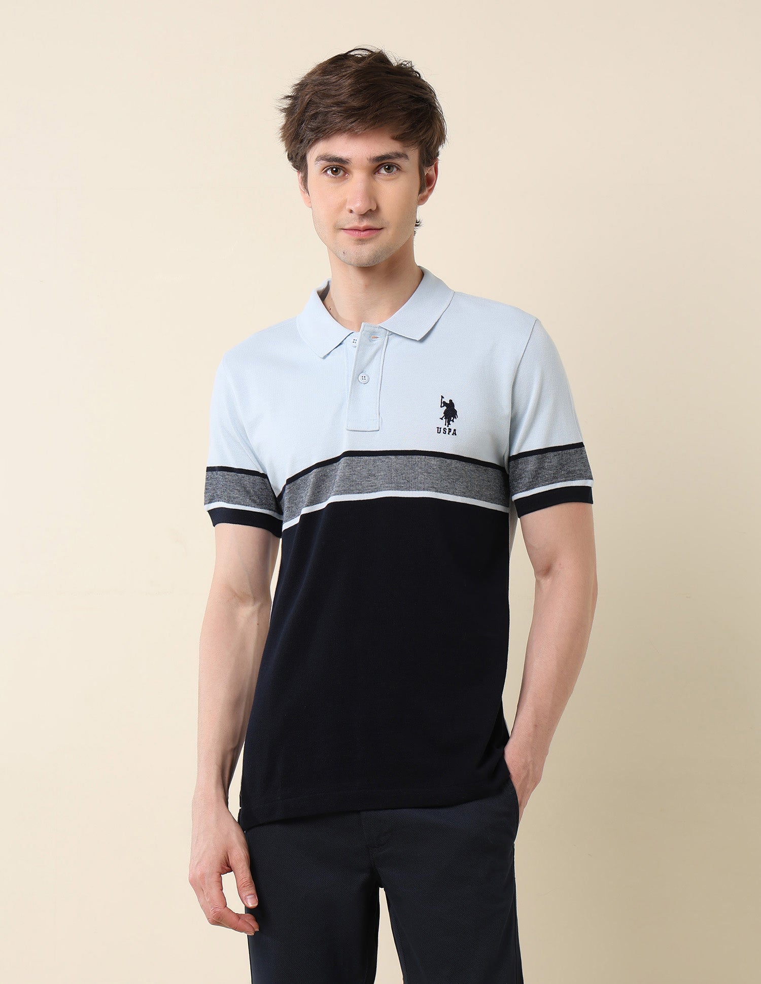 Colourblocked Classic Polo Shirt Light Blue - U.S. POLO ASSN. | Large
