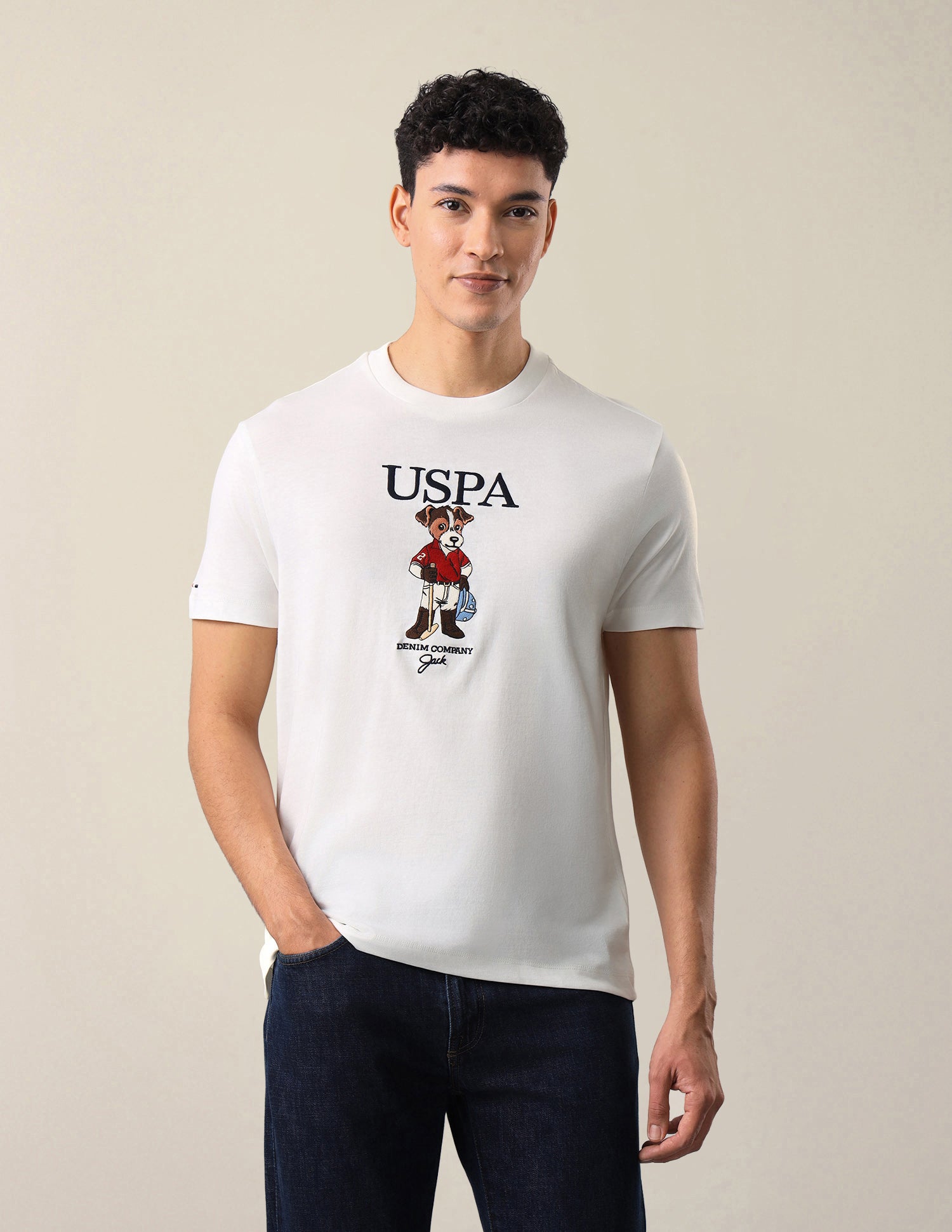 Graphic Brand Embroidered Slim Fit T-Shirt Ivory - U.S. Polo Assn. India | Large