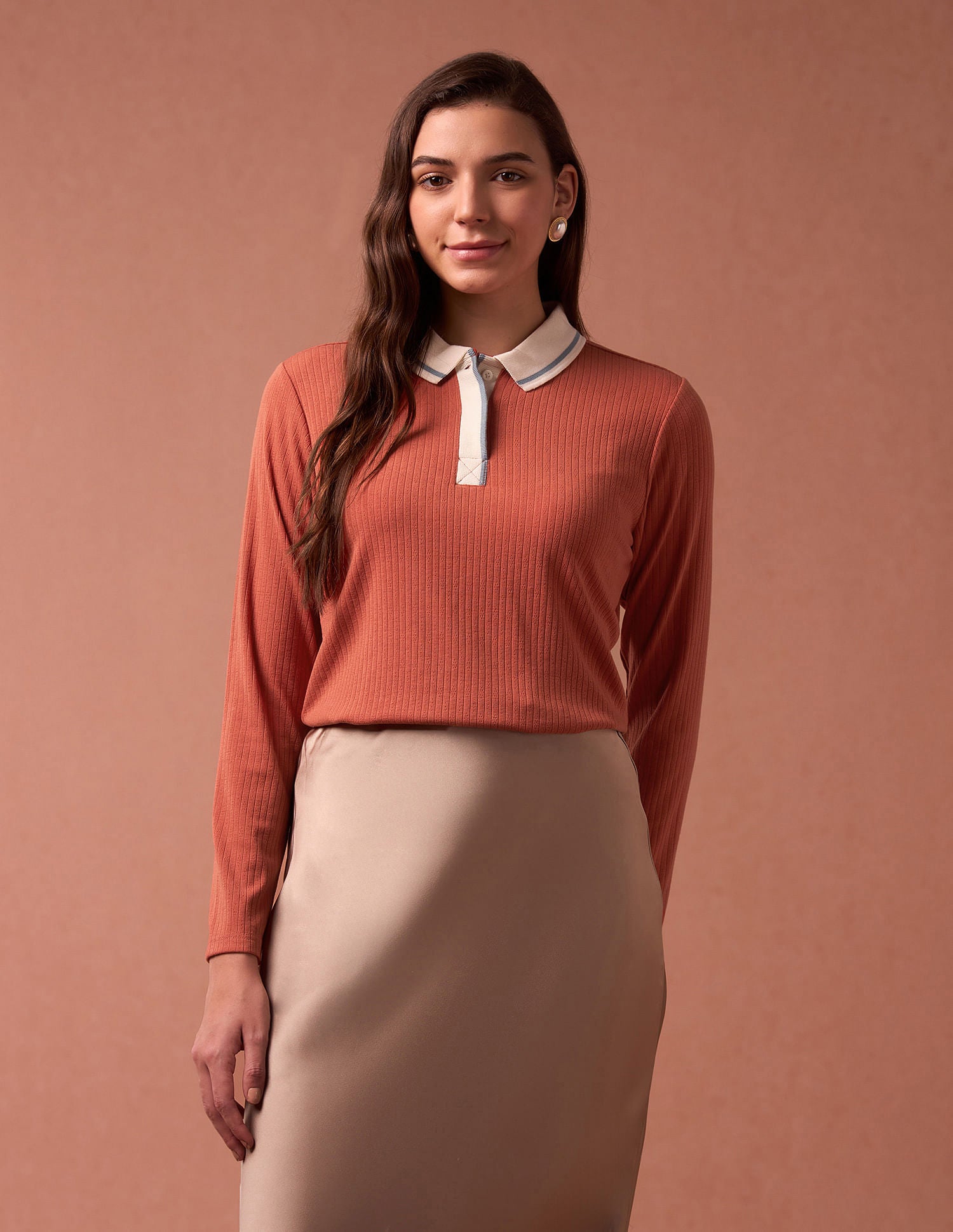 Textured Contrast Collar Polo Shirt Rust - U.S. POLO ASSN. | Large