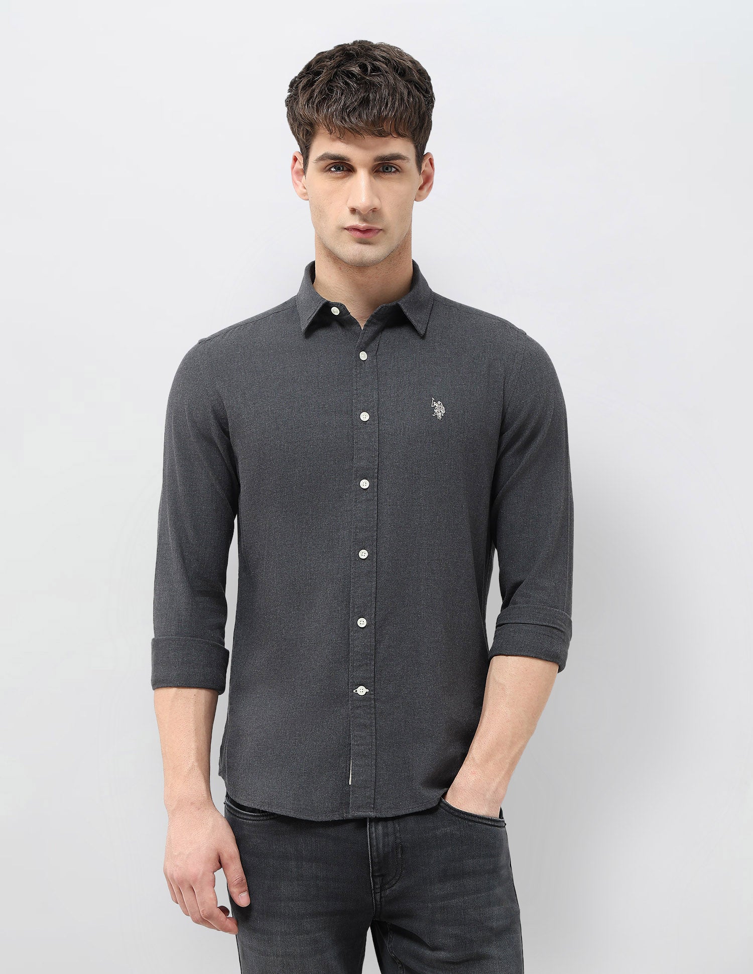 Solid Regular Fit Shirt Dark Grey - U.S. POLO ASSN. | Large