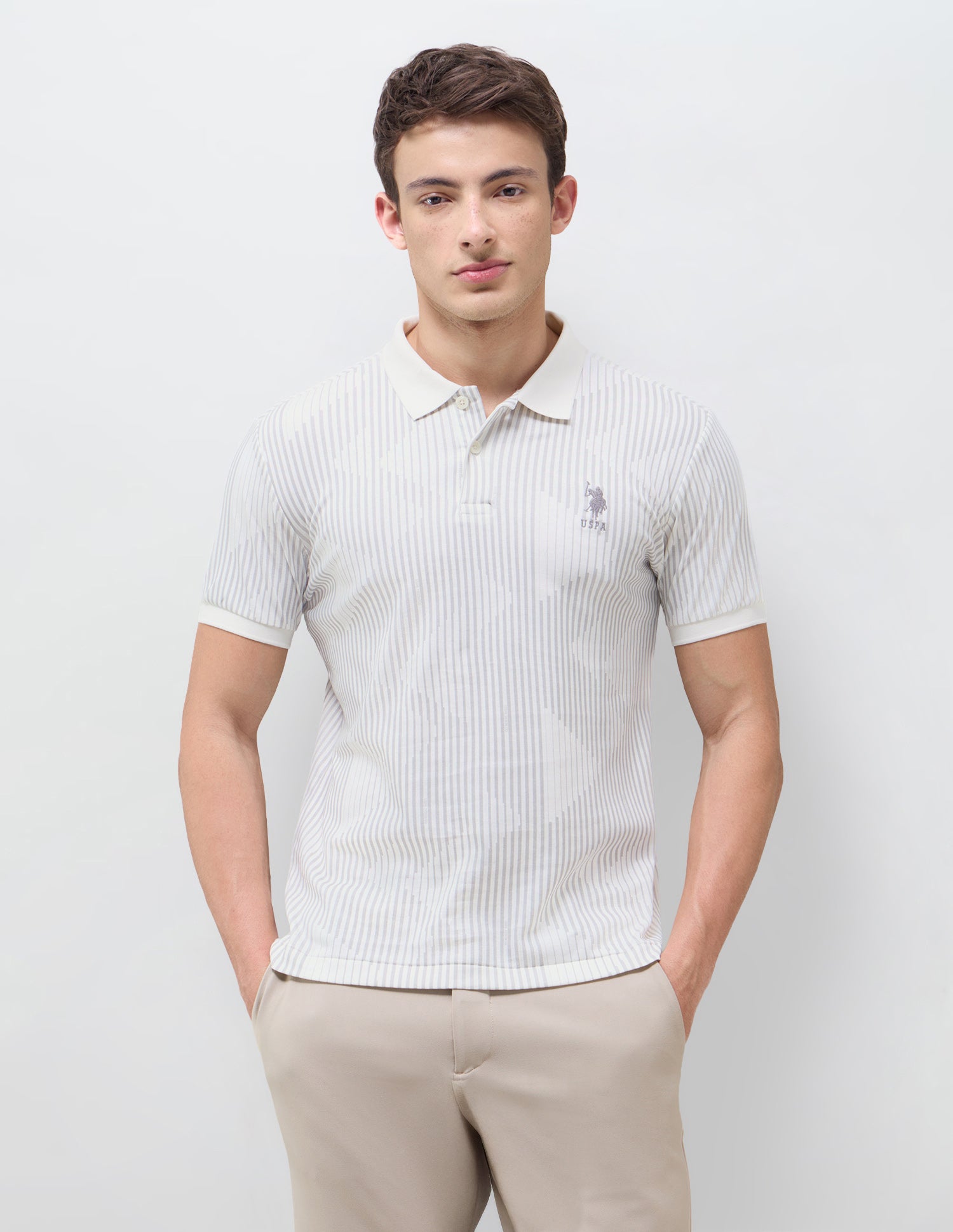 Vertical Striped Slim Fit Polo Shirt Grey - U.S. Polo Assn. India | Large