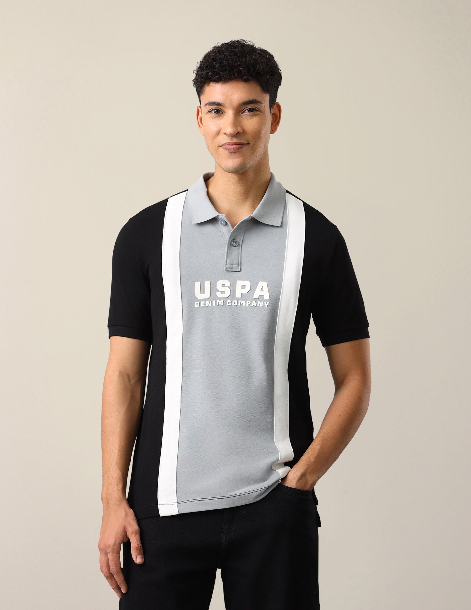 Colourblocked Slim Fit Polo Shirt Black - U.S. Polo Assn. India | Large