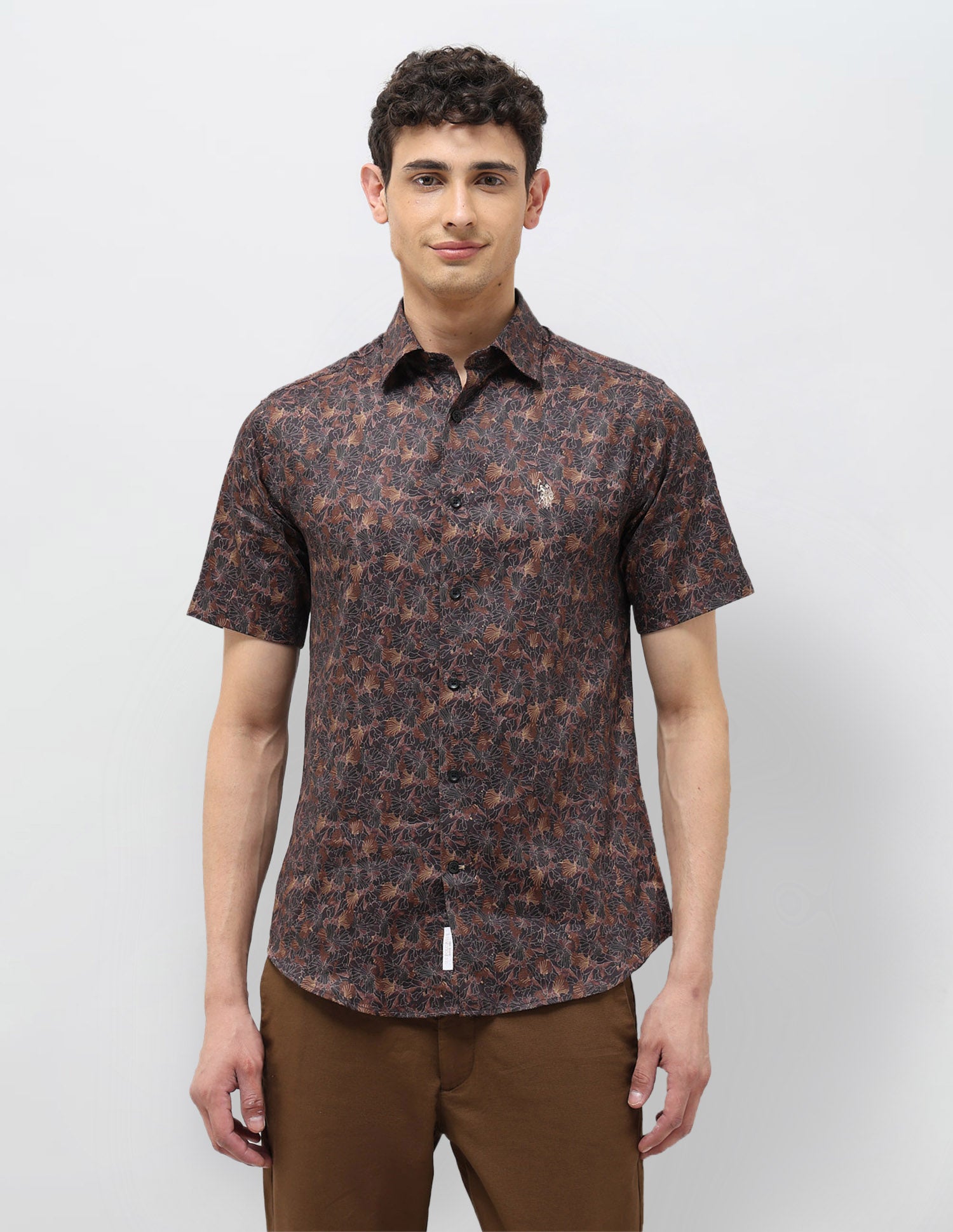 Floral Printed Tailored Fit Shirt Choco - U.S. POLO ASSN. | Large