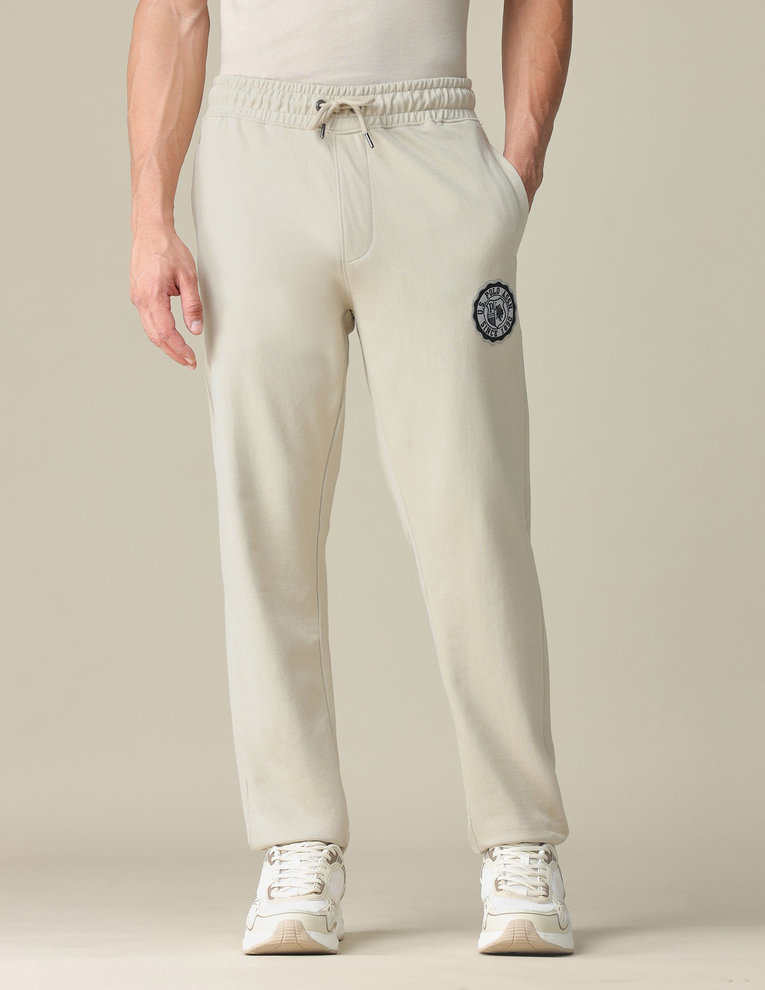Mid Rise Solid Track Pants Beige - U.S. POLO ASSN. | Large