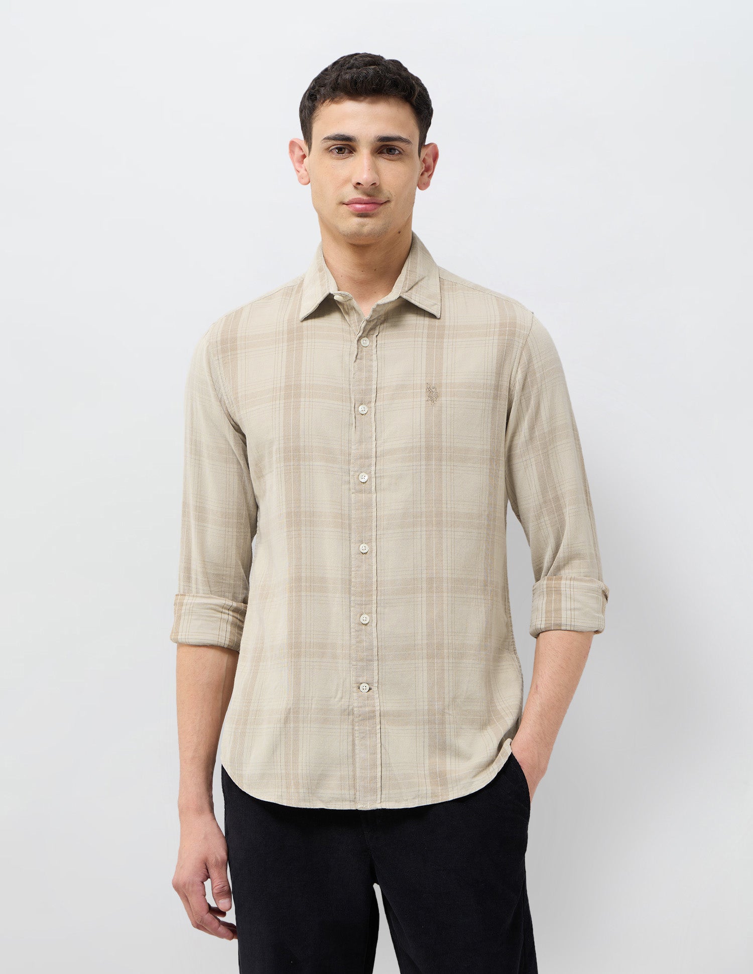 Corduroy Grid Tattersall Checked Shirt Khaki - U.S. POLO ASSN. | Large