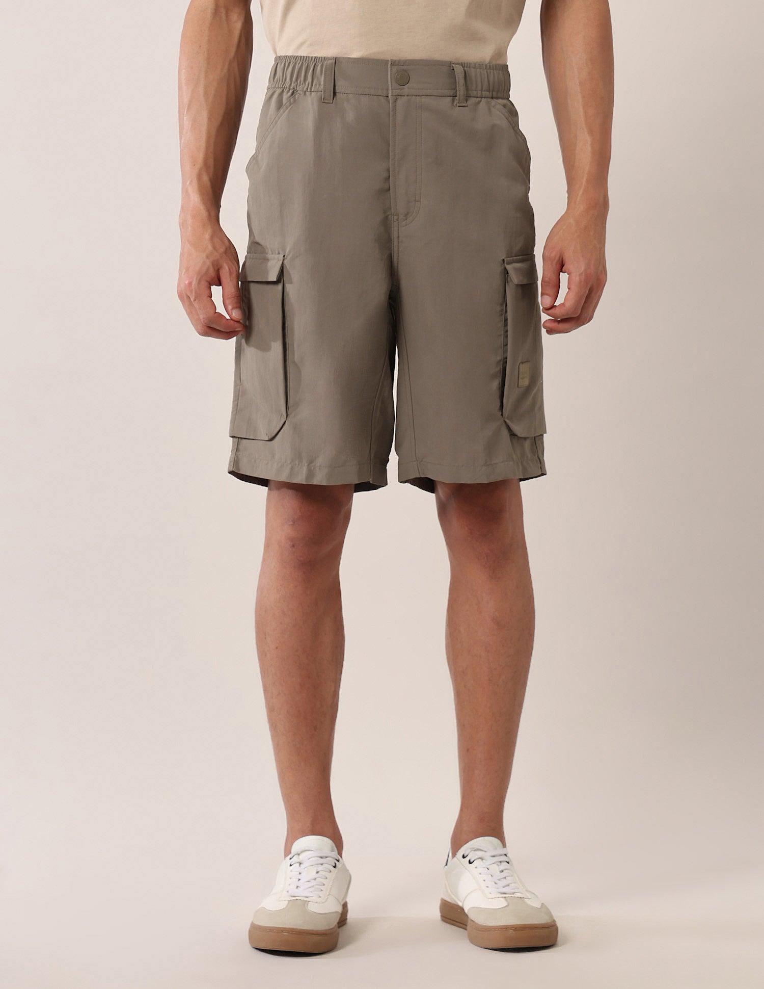 Solid Regular Fit Cargo Shorts Khaki - U.S. Polo Assn. India | Large