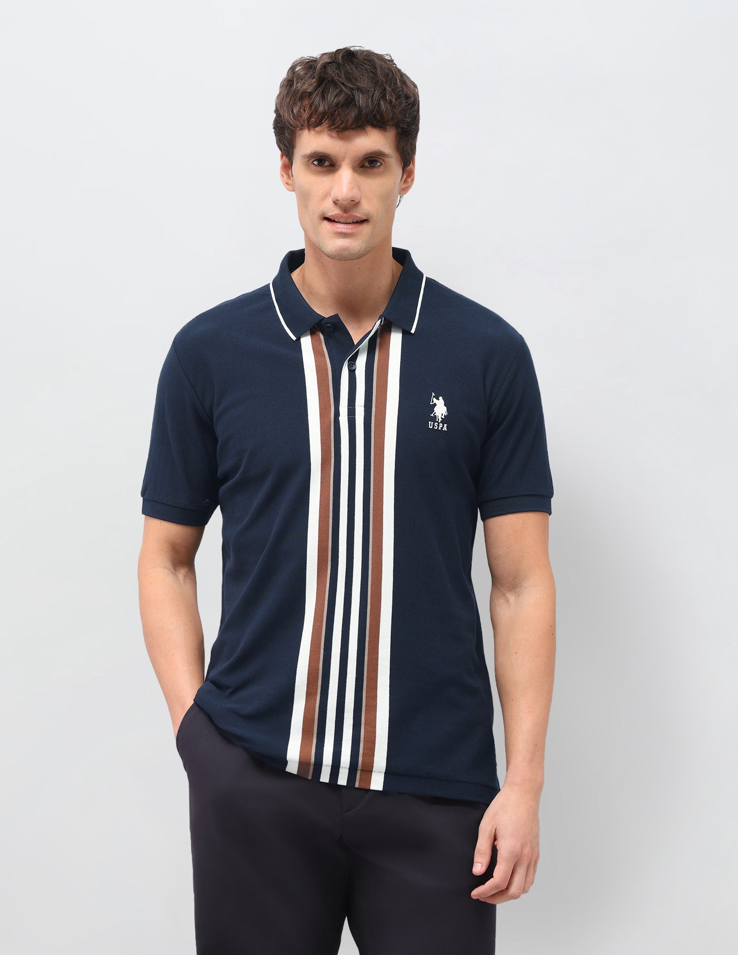 Vertical Striped Slim Fit Polo Shirt Navy - U.S. Polo Assn. India | Large