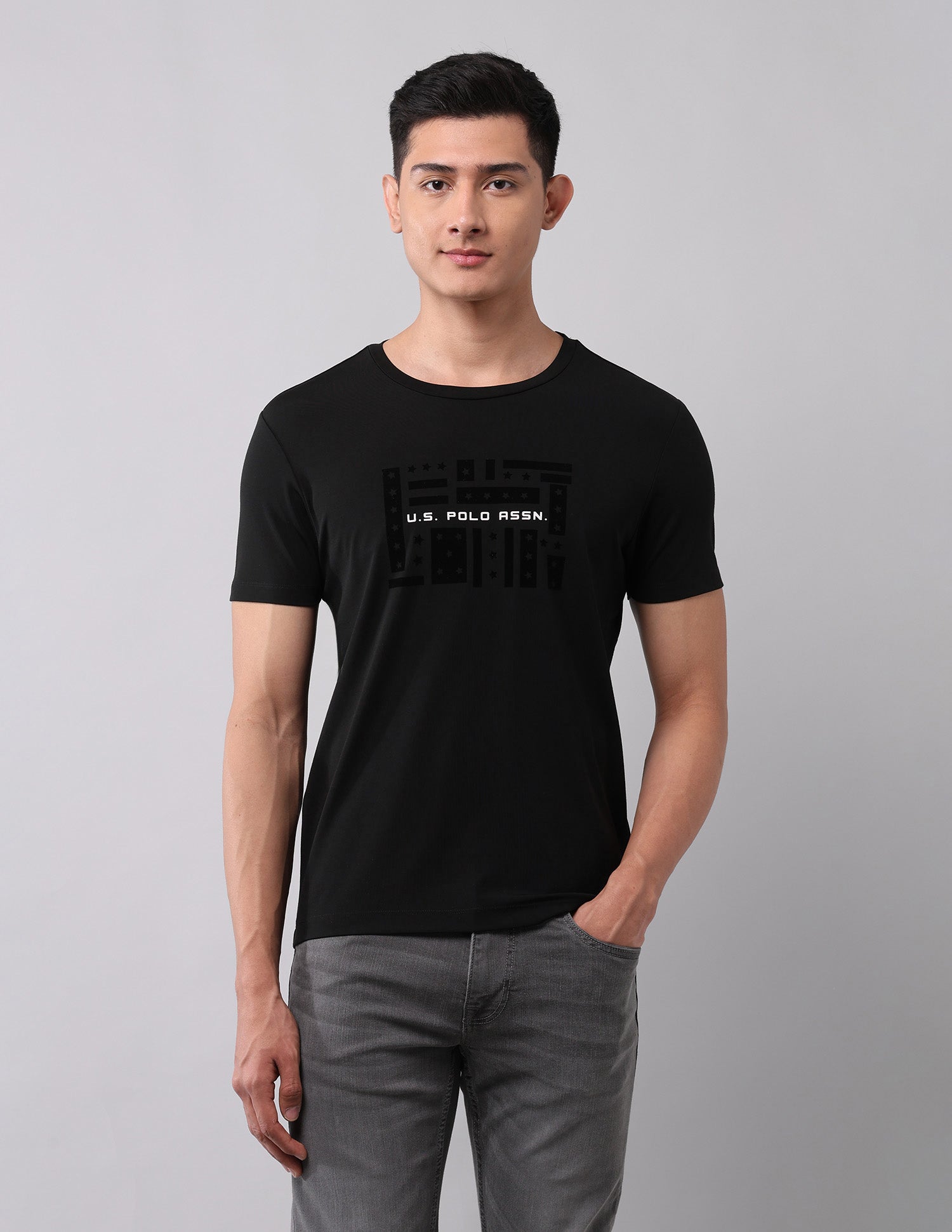 Brand Printed Muscle Fit T-Shirt Black - U.S. Polo Assn. India | Large