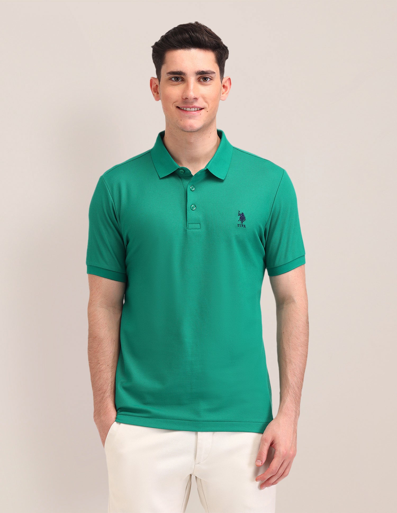 Solid Pattern Cotton Polo Shirt Dark Green - U.S. Polo Assn. India | Large