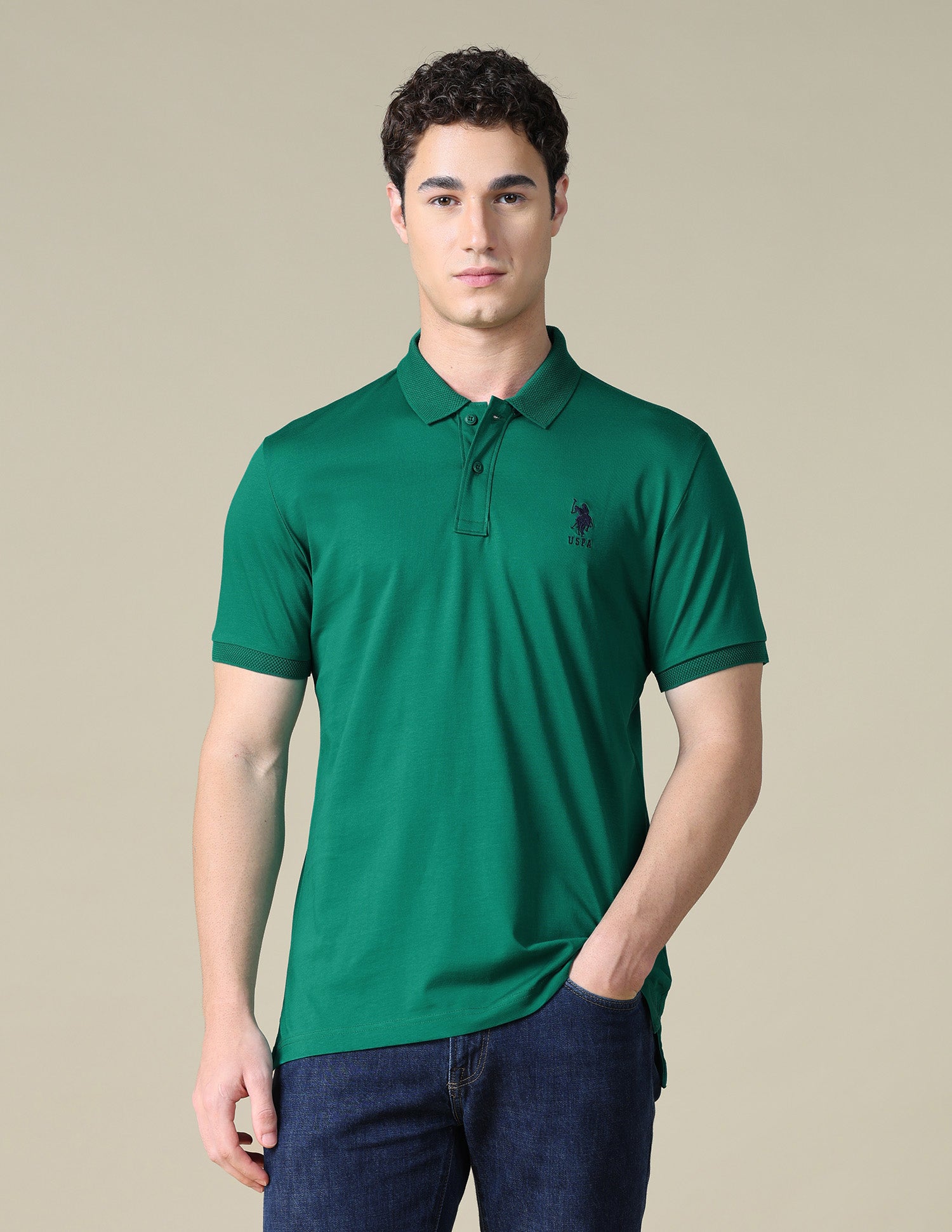 Solid Regular Fit Polo Shirt Green - U.S. Polo Assn. India | Large