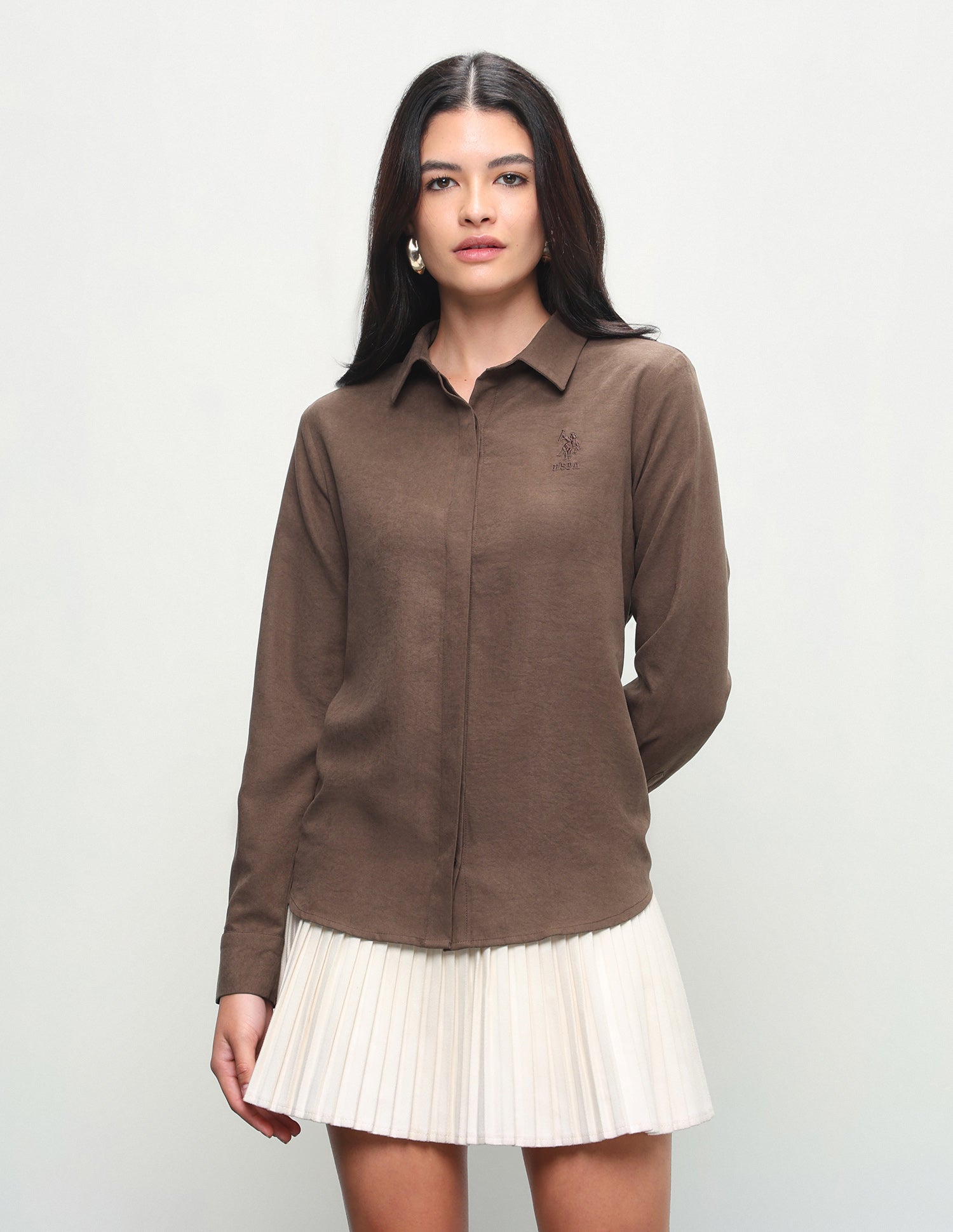 Solid Regular Fit Shirt Dark Brown - U.S. Polo Assn. India | Large
