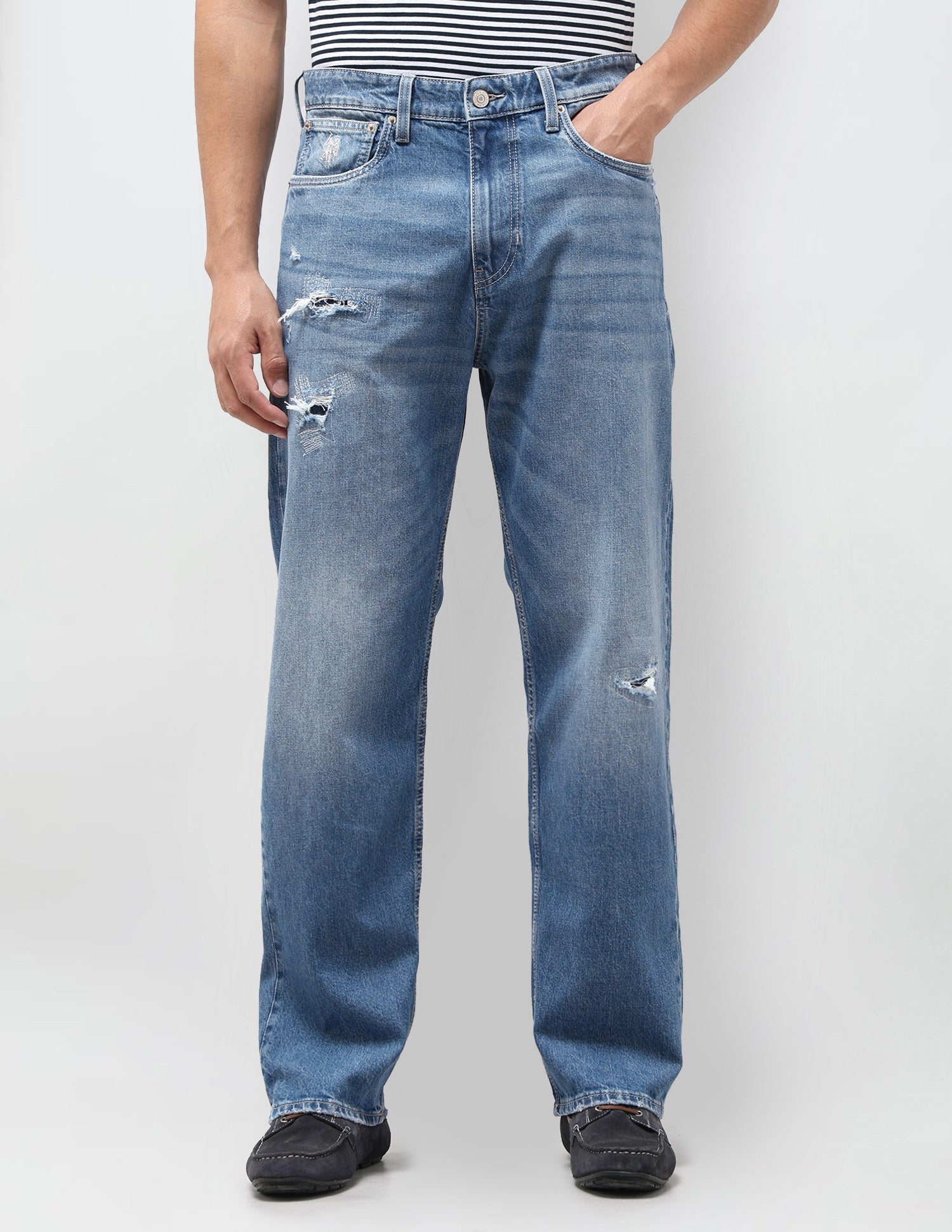 Logan Loose Straight Fit Blue Jeans Mid Blue - U.S. Polo Assn. India | Large