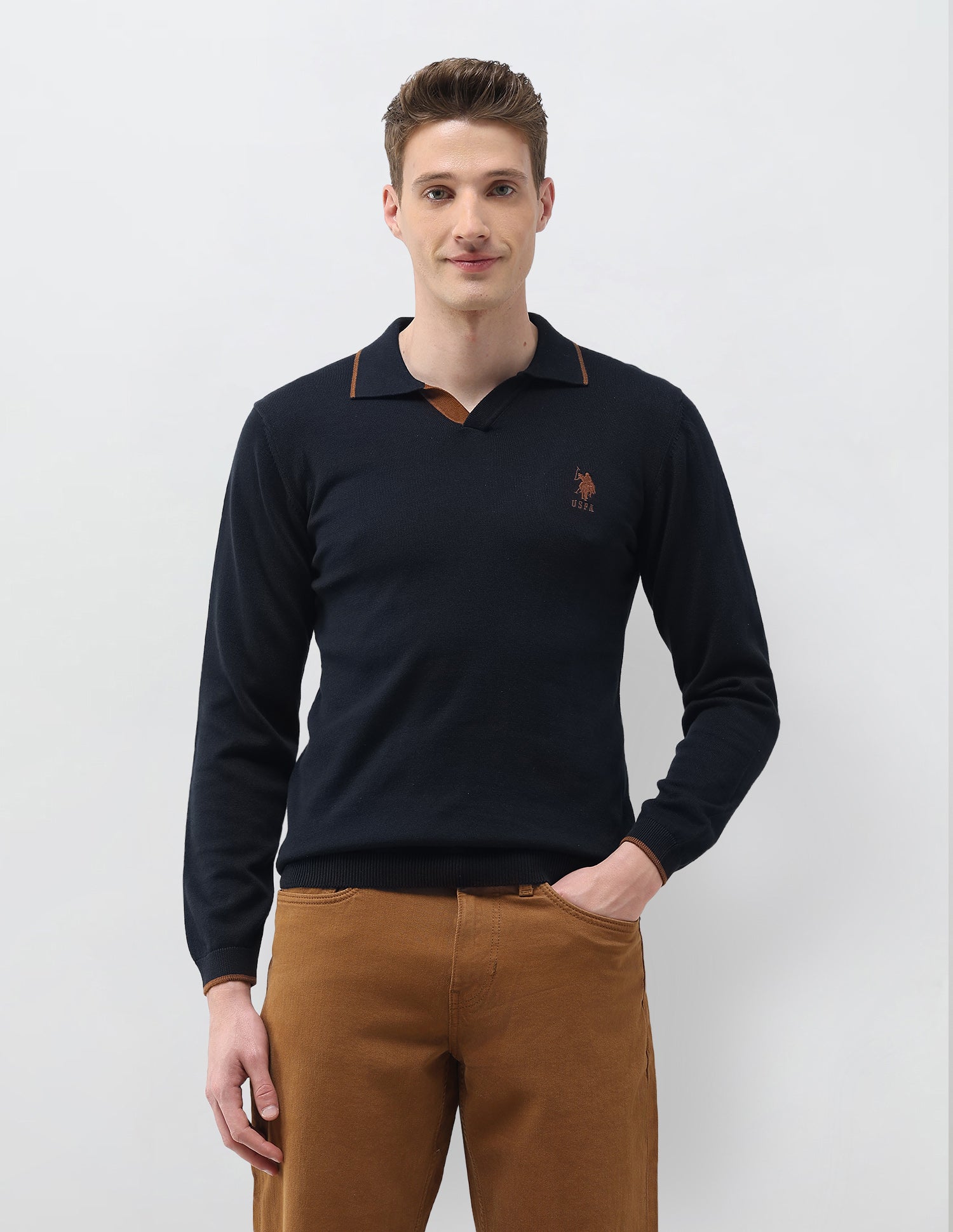 Solid Regular Fit Sweater Navy - U.S. Polo Assn. India | Large