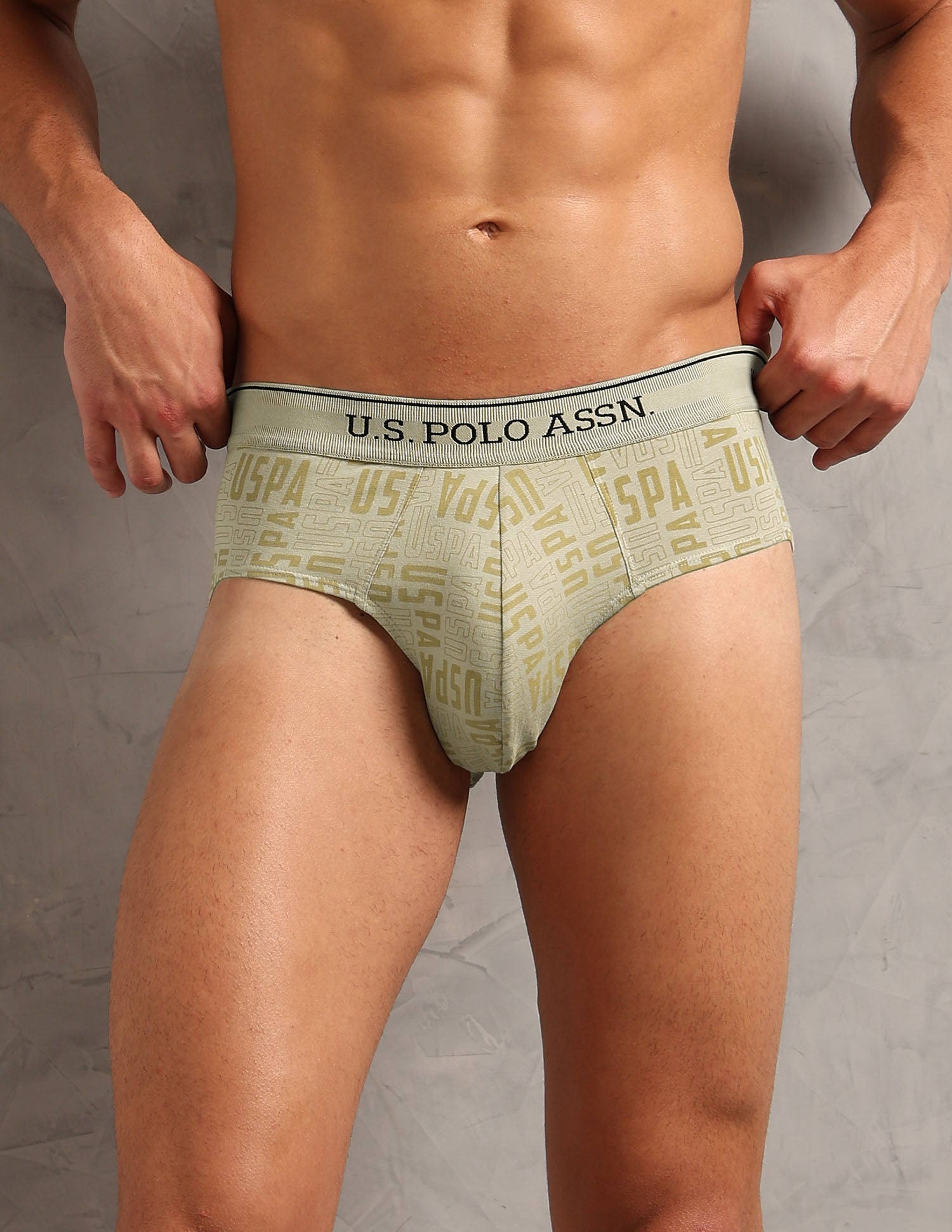 Moisture Wicking Cotton OEB17 Briefs - Pack Of 3 Aop Granite Green, Aop Oatmeal and Stone Blue - U.S. POLO ASSN. | Large