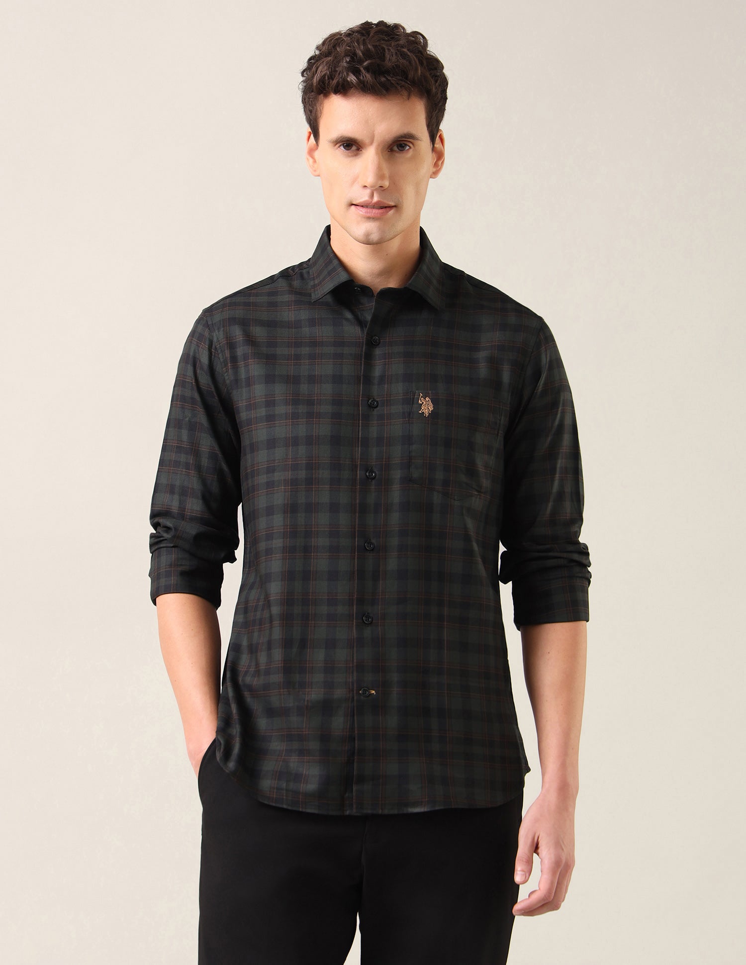Grid Tattersall Checked Twill Shirt Green - U.S. Polo Assn. India | Large