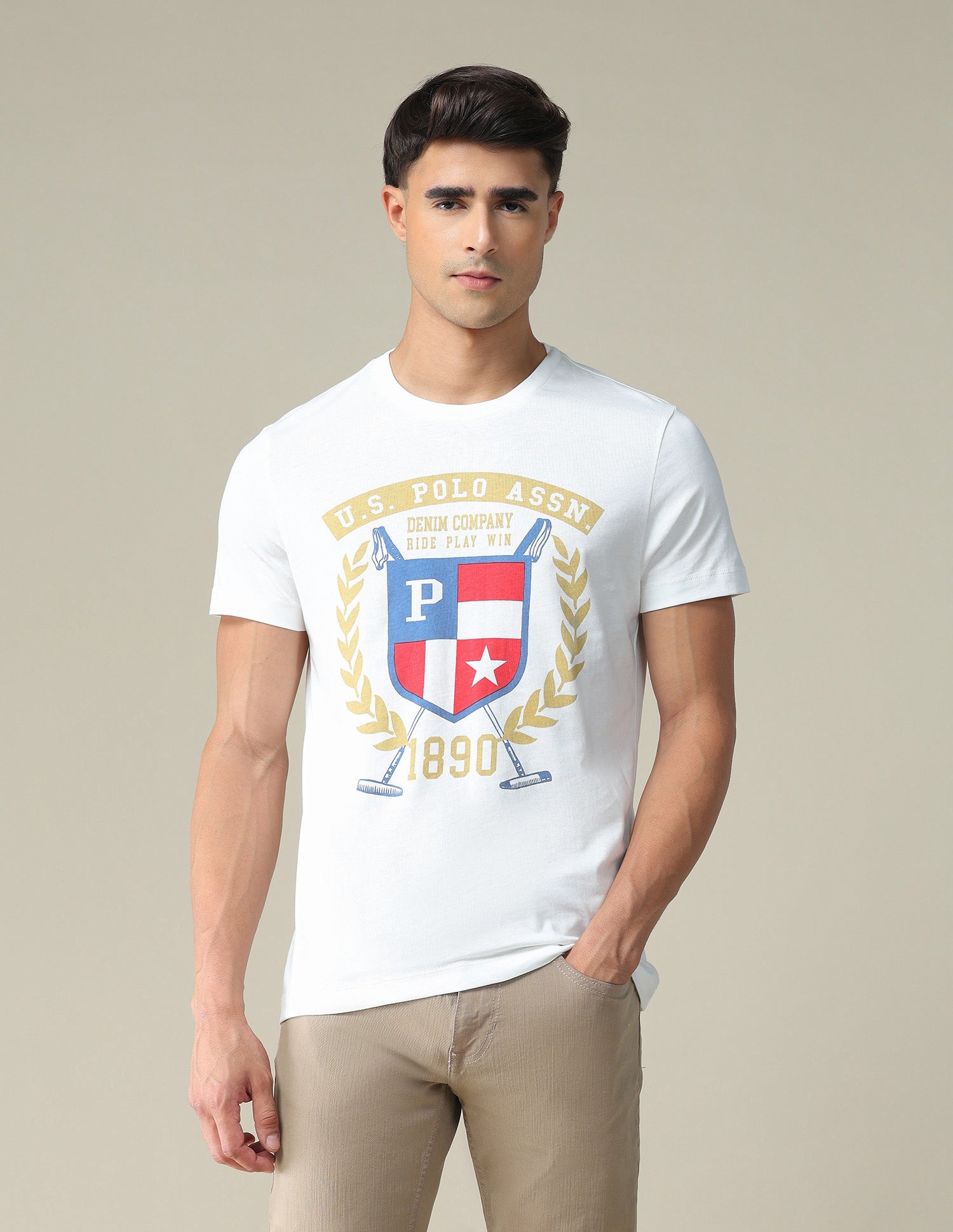 Graphic Print Muscle Fit T-Shirt Ivory - U.S. POLO ASSN. | Large