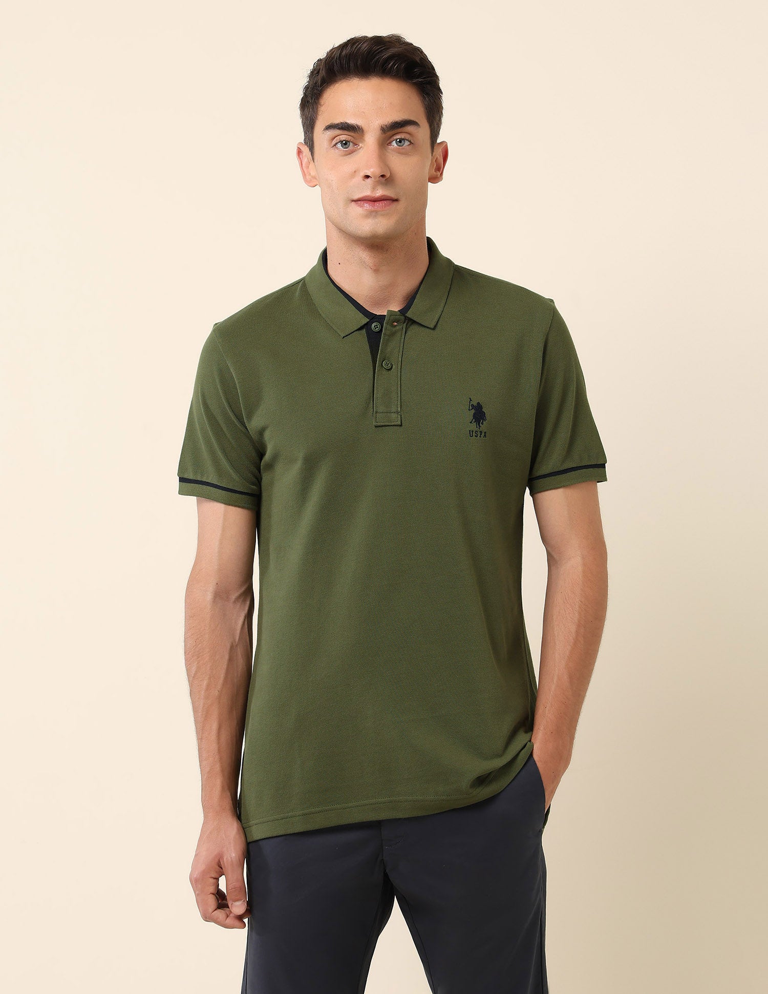 Pure Cotton Slim Fit Polo Shirt Olive - U.S. Polo Assn. India | Large