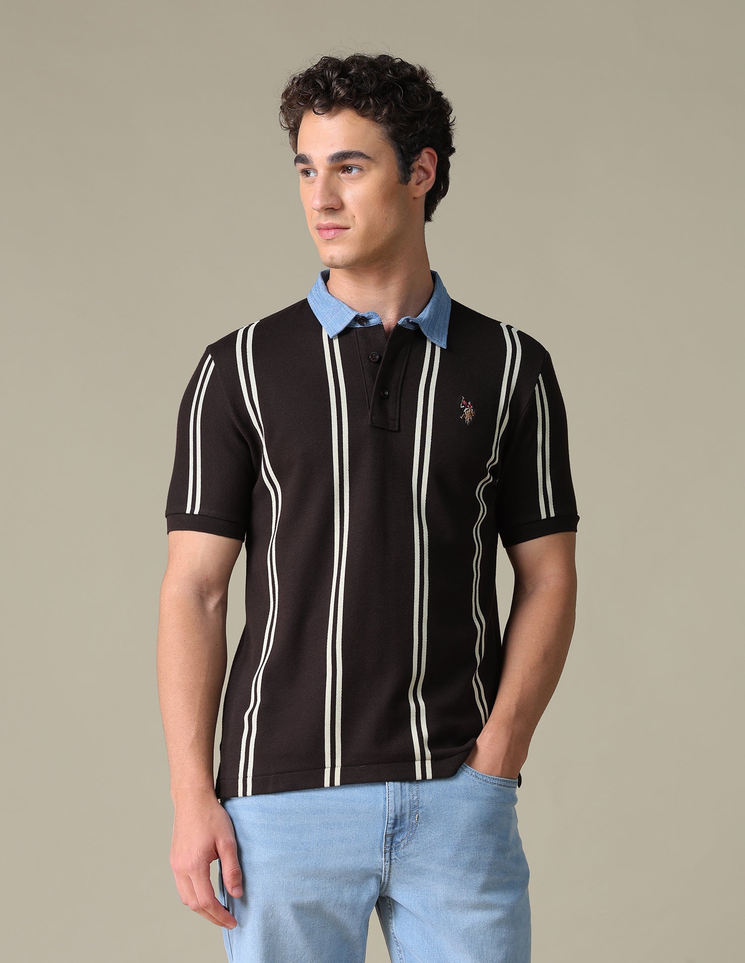 Graphic Printed Slim Fit Polo Shirt Dark Brown - U.S. Polo Assn. India | Large