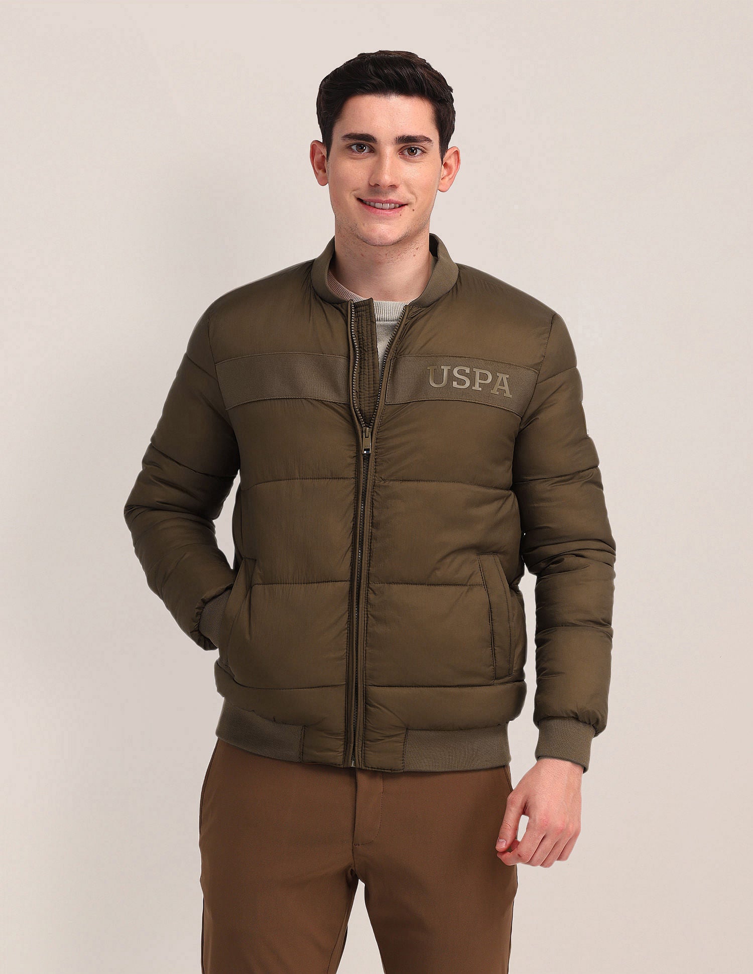 Regular Fit Solid Padded Jacket Brown - U.S. POLO ASSN. | Large