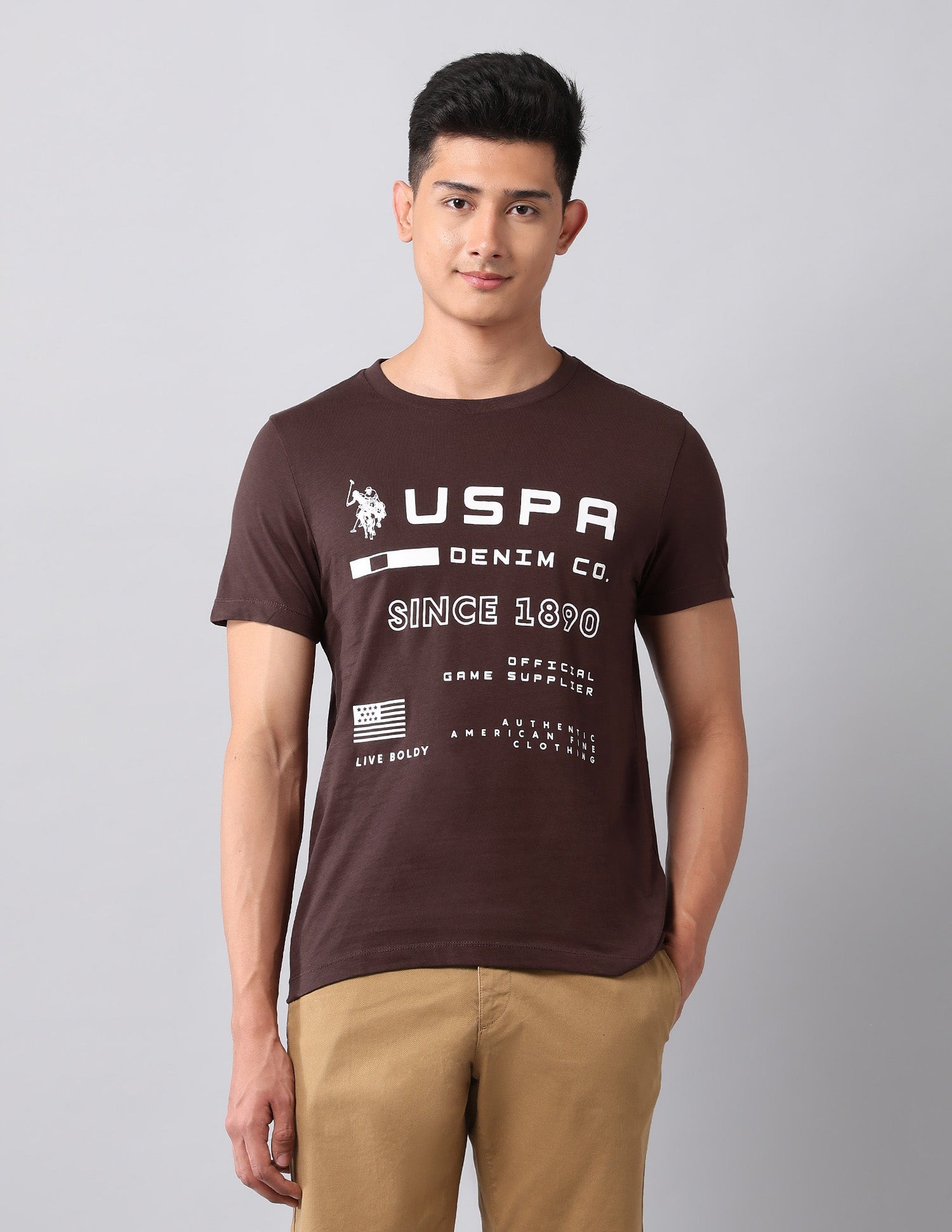 Typographic Pure Cotton T-Shirt Dark Brown - U.S. Polo Assn. India | Large