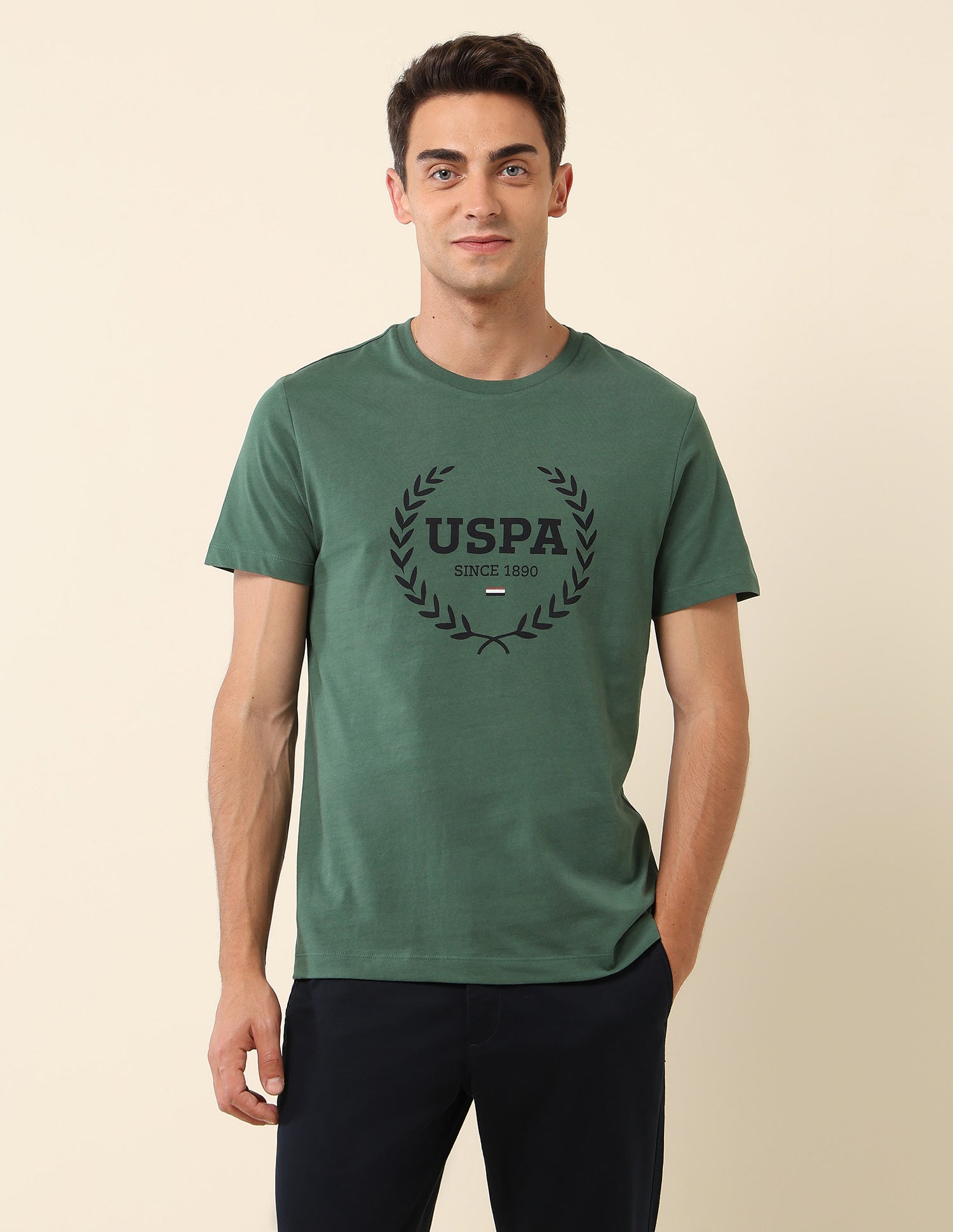 Brand Printed Pure Cotton T-Shirt Green - U.S. POLO ASSN. | Large