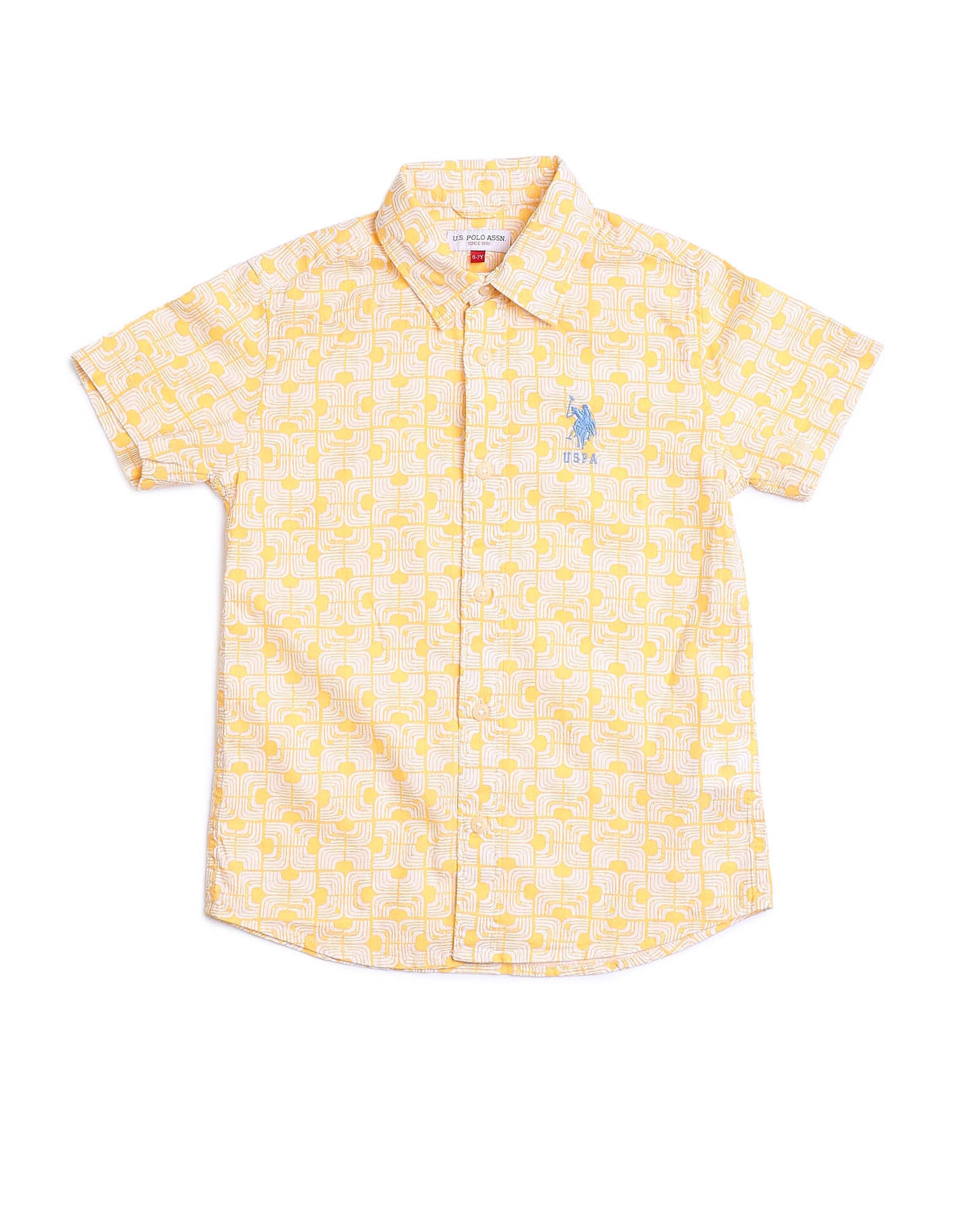 Boys Geometric Printed Regular Fit Shirt Yellow - U.S. POLO ASSN. | Large