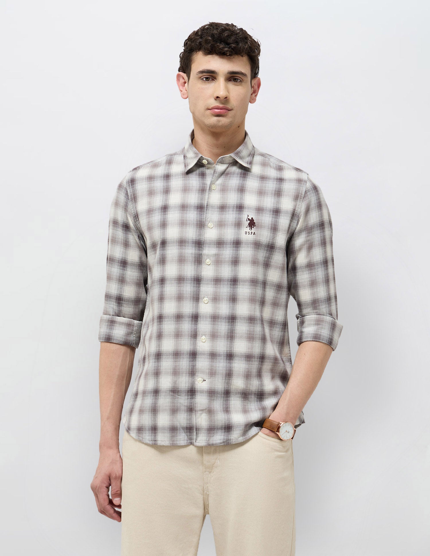 Tartan Checked Twill Shirt Choco - U.S. POLO ASSN. | Large