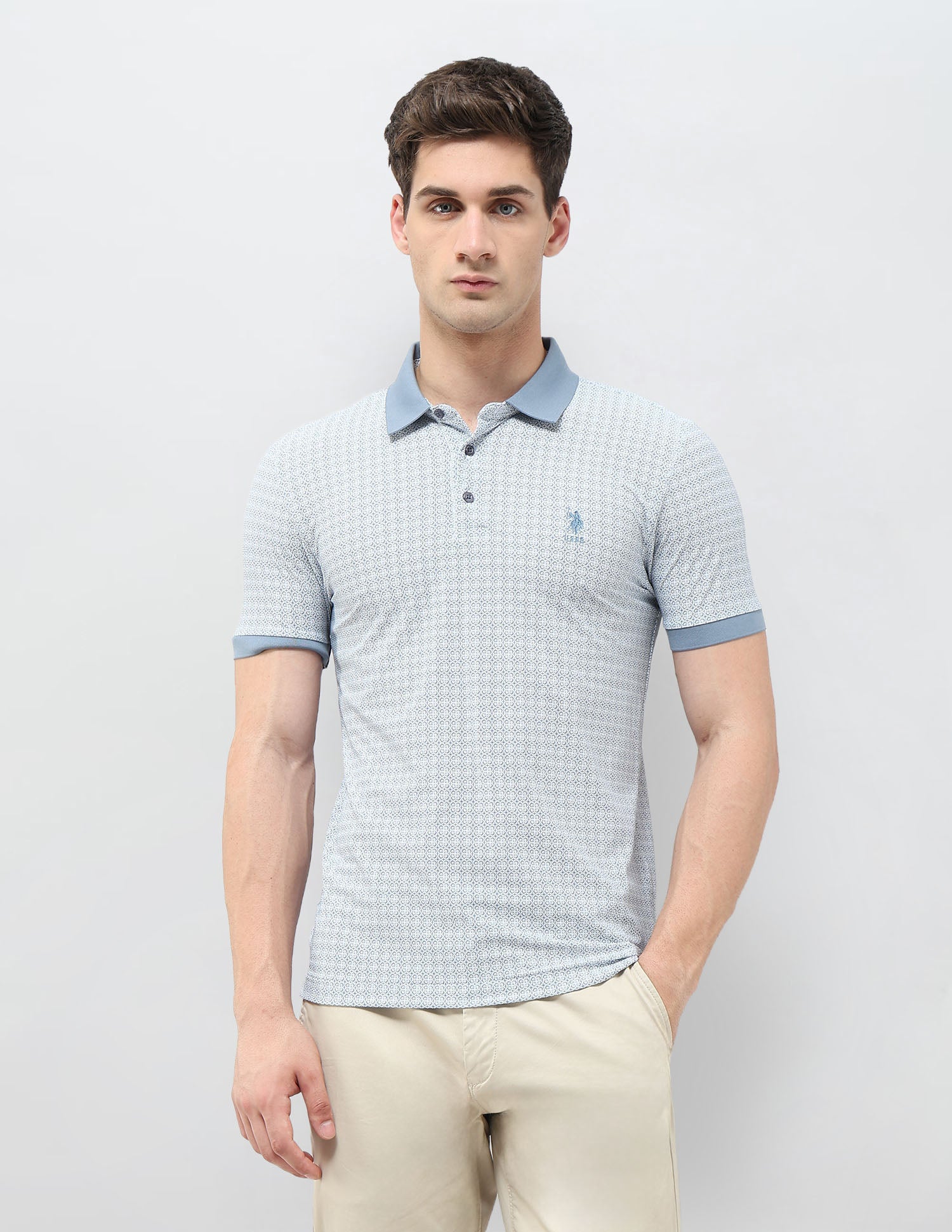 All-Over Printed Slim Fit Polo Shirt Light Blue - U.S. Polo Assn. India | Large