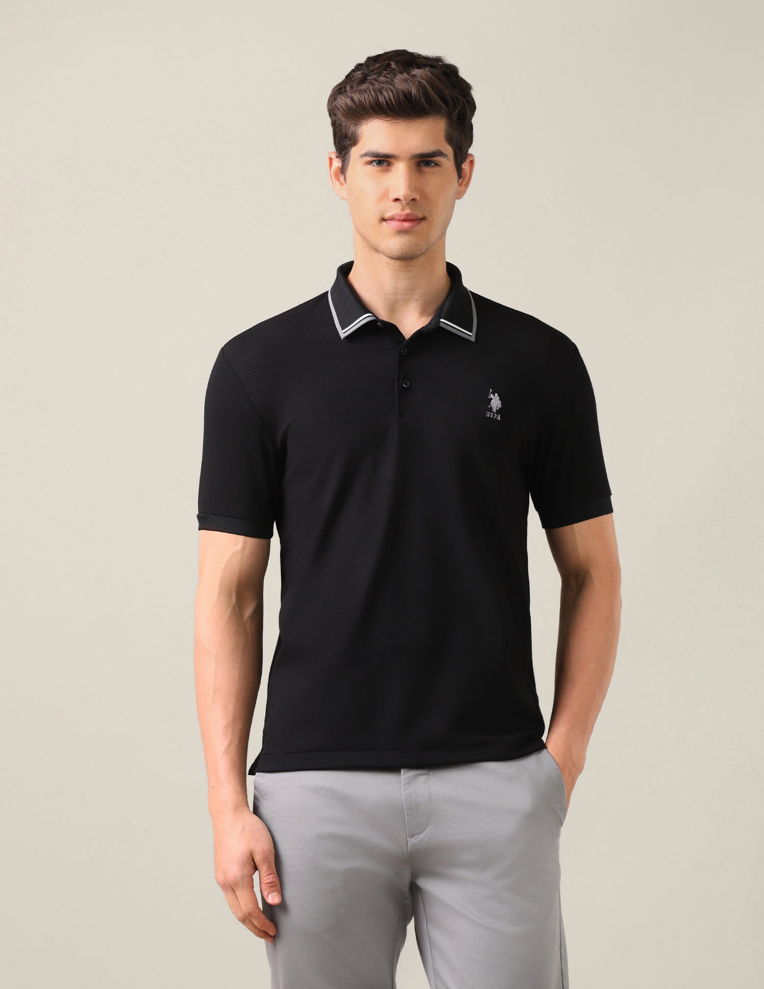 Solid Slim Fit Polo Shirt Black - U.S. Polo Assn. India | Large