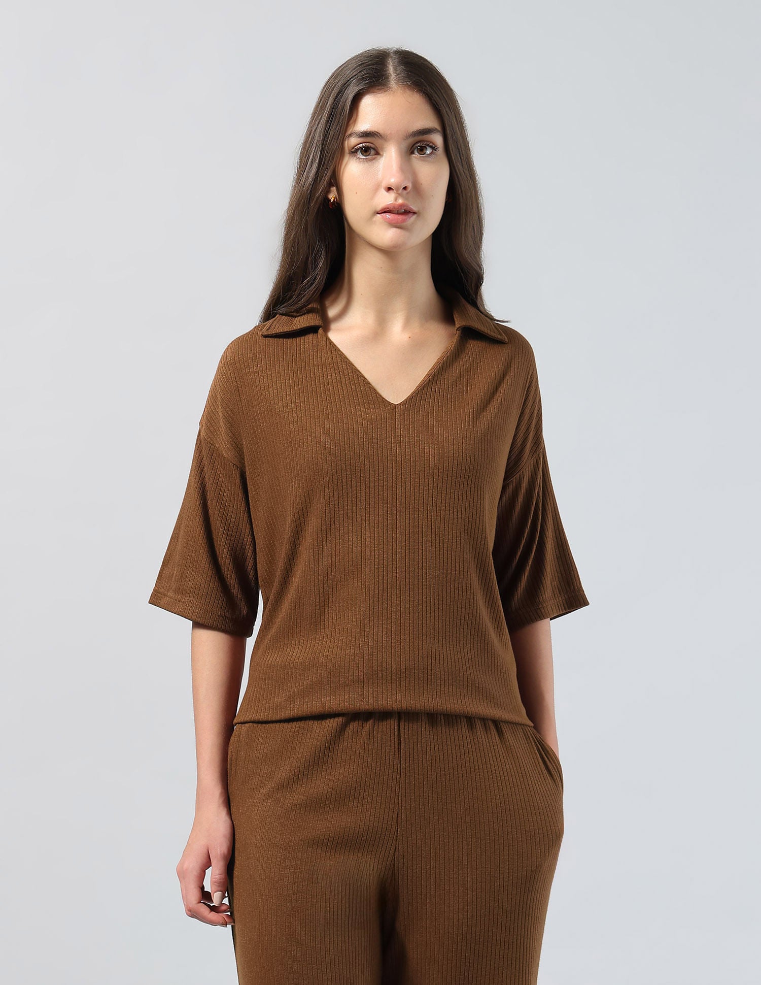 Ribbed Relaxed Fit Polo Shirt Brown - U.S. POLO ASSN. | Large