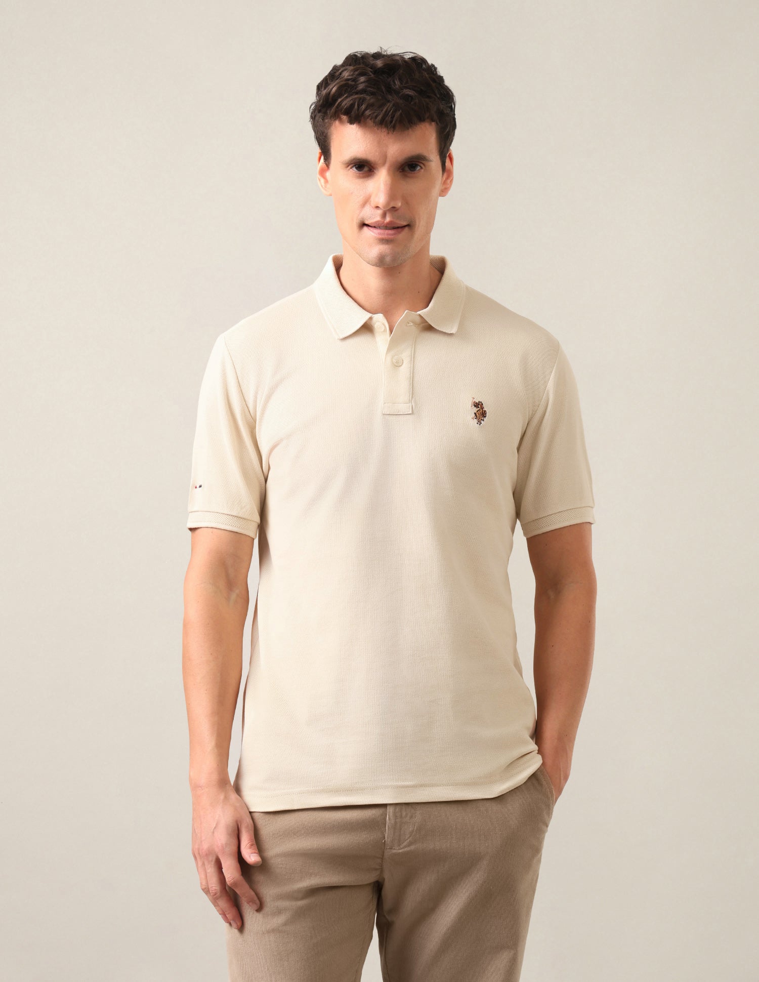 Solid Slim Fit Polo Shirt Ivory - U.S. Polo Assn. India | Large