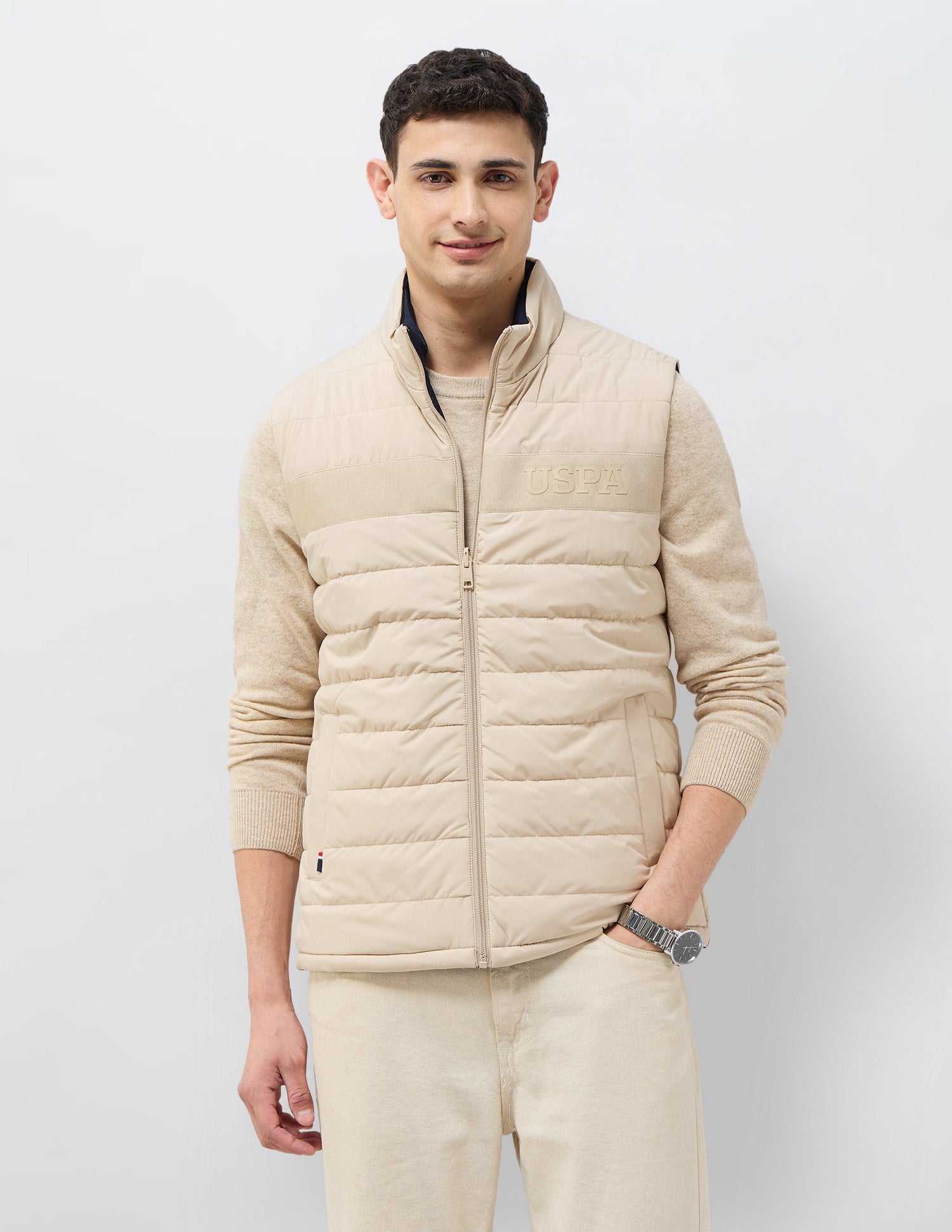Solid Regular Fit Reversible Jacket Beige - U.S. POLO ASSN. | Large