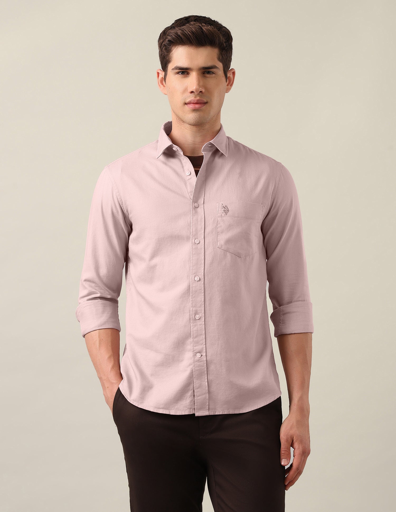 Tailored Fit Solid Shirt Light Pink - U.S. Polo Assn. India | Large