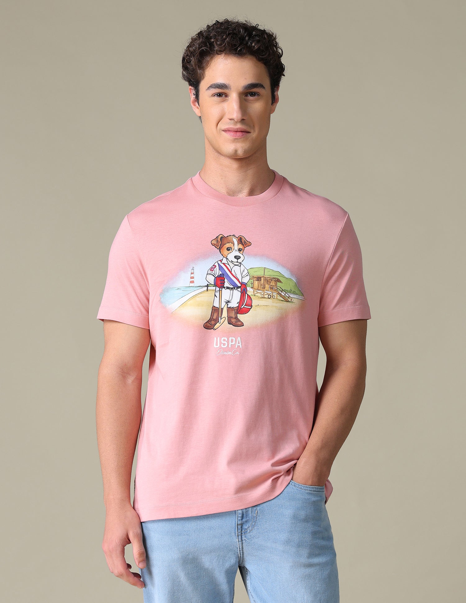 Graphic Brand Printed Slim Fit T-Shirt Light Pink - U.S. Polo Assn. India | Large