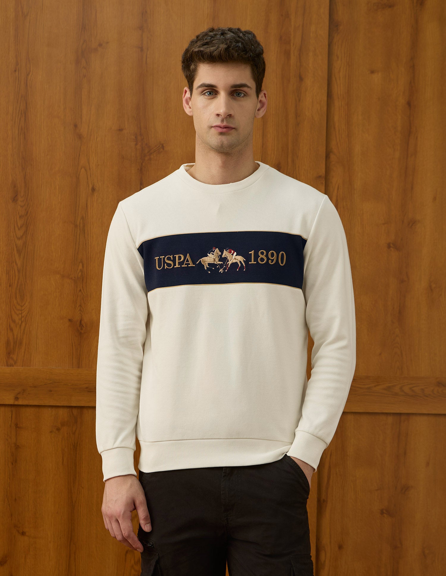 Brand Embroidered Varsity Theatre Sweatshirt Off White - U.S. POLO ASSN. | Large