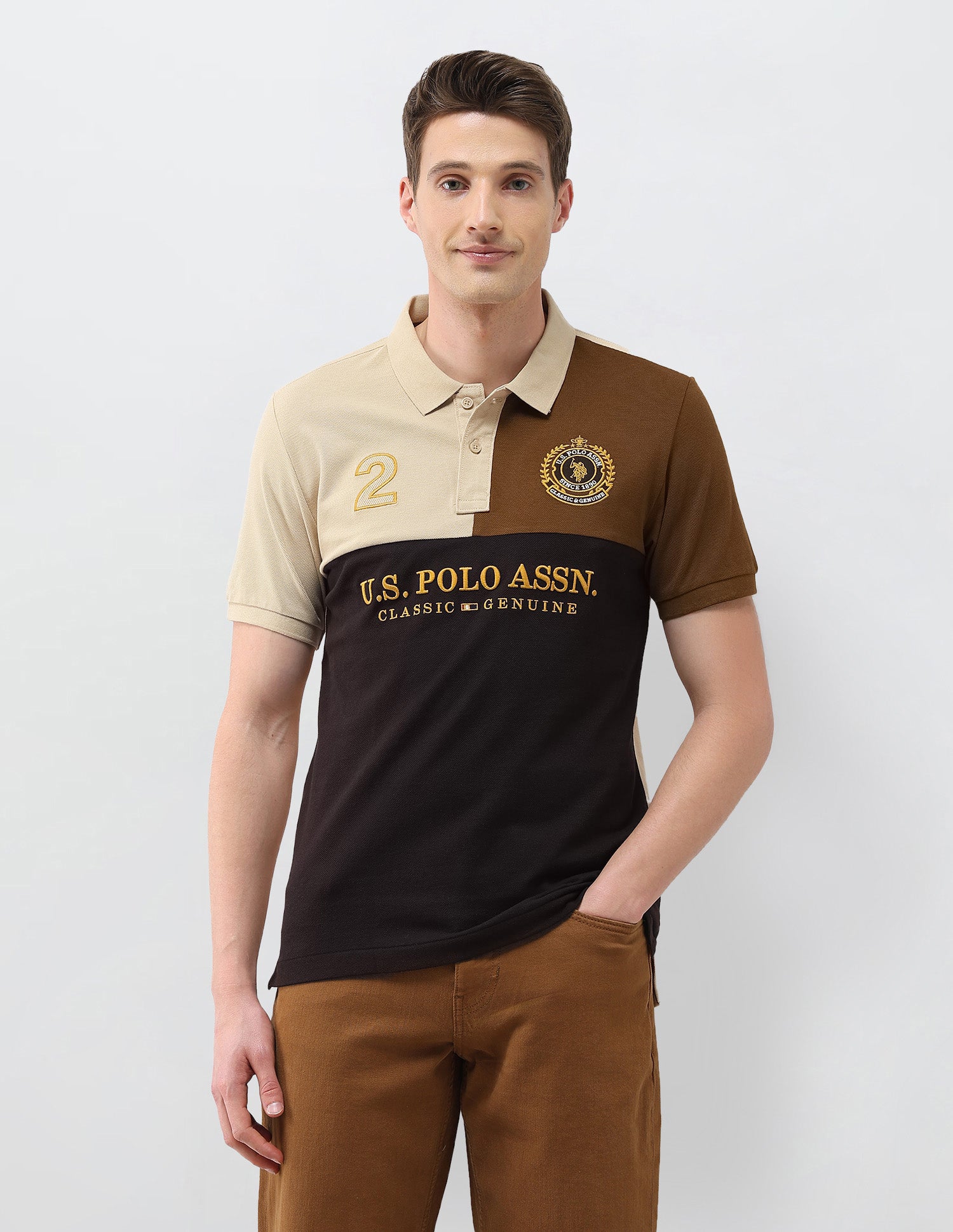 Colourblocked Brand Embroidered Slim Fit Polo Shirt Brown - U.S. Polo Assn. India | Large