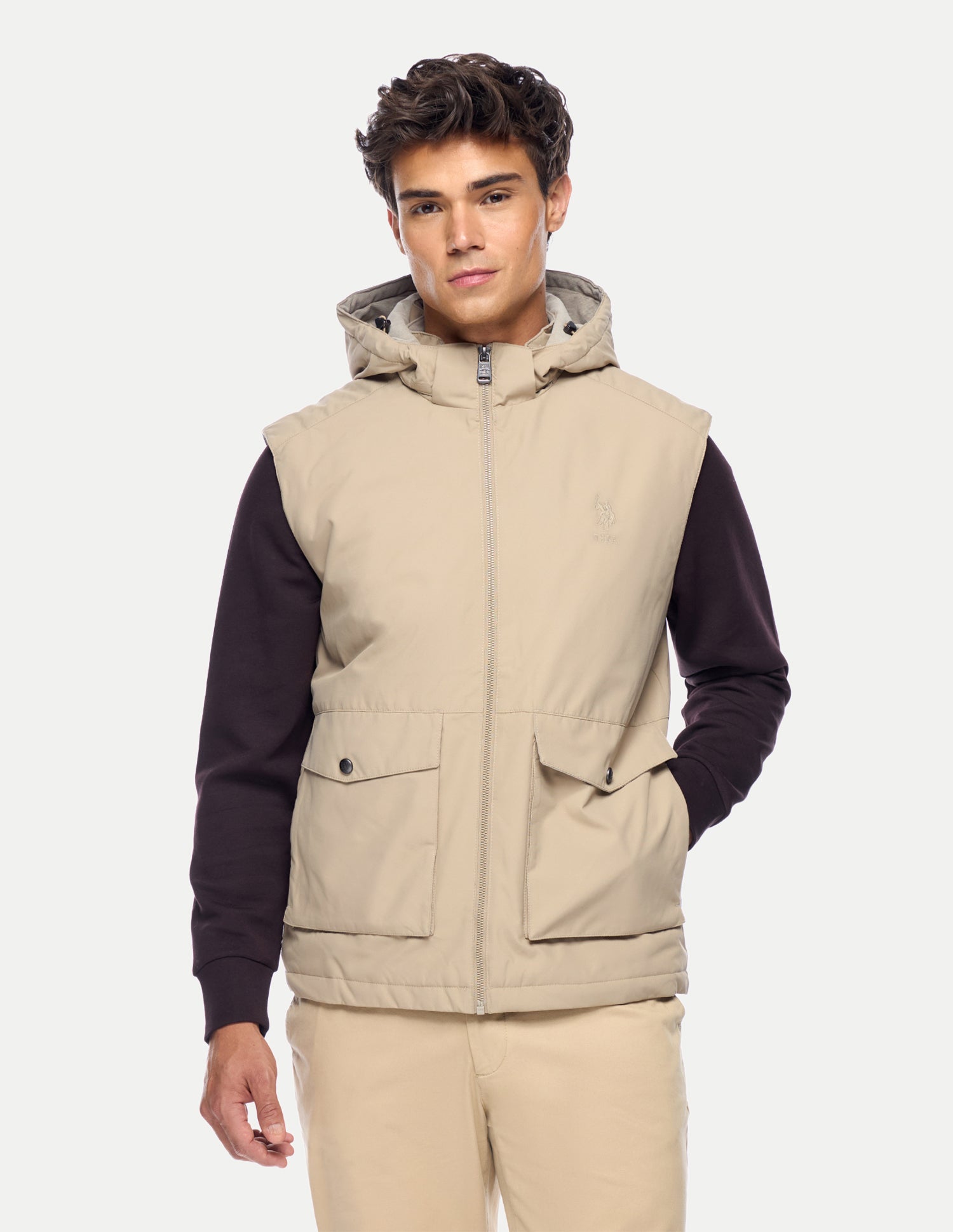 Solid Regular Fit Jacket Beige - U.S. Polo Assn. India | Large