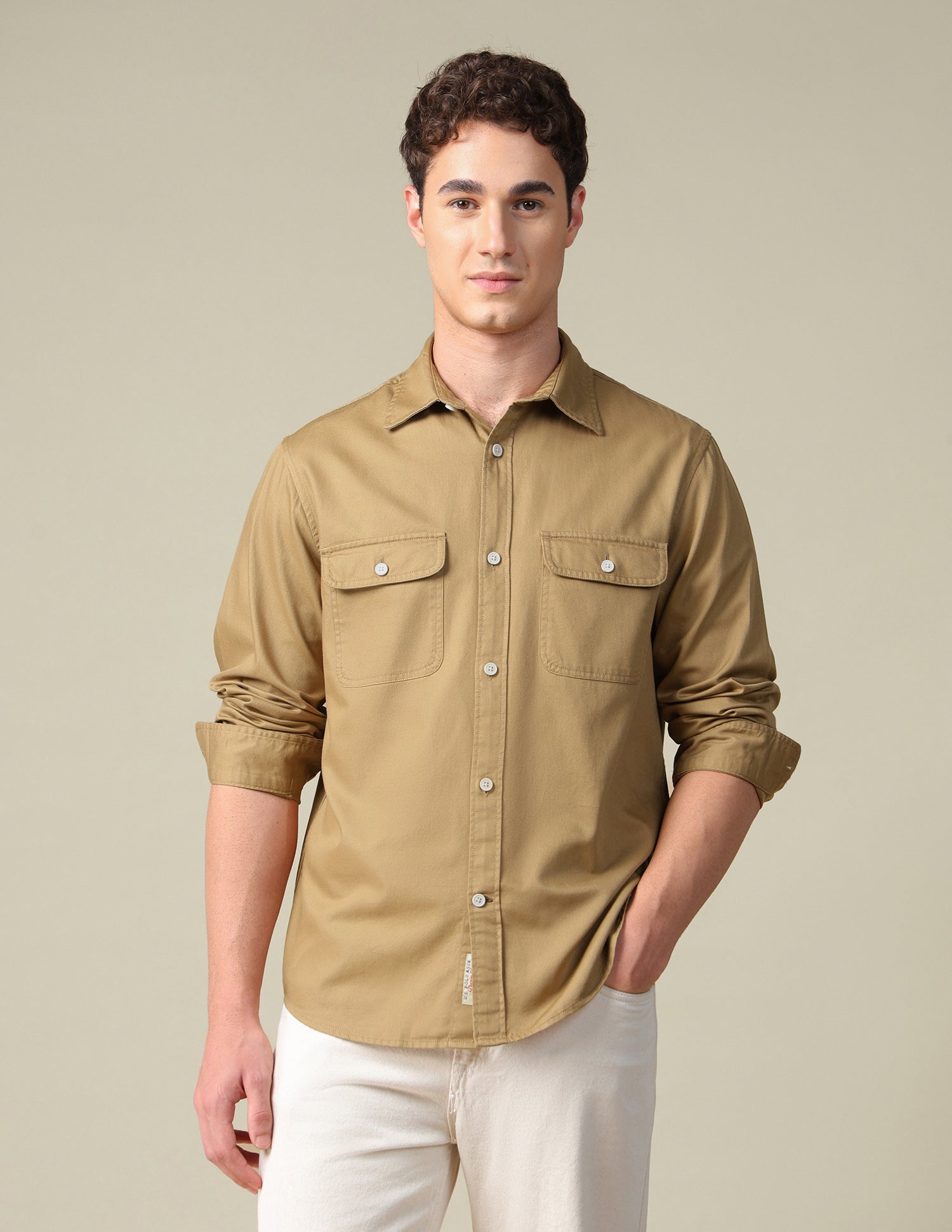 Twill Regular Fit Shirt Khaki - U.S. Polo Assn. India | Large