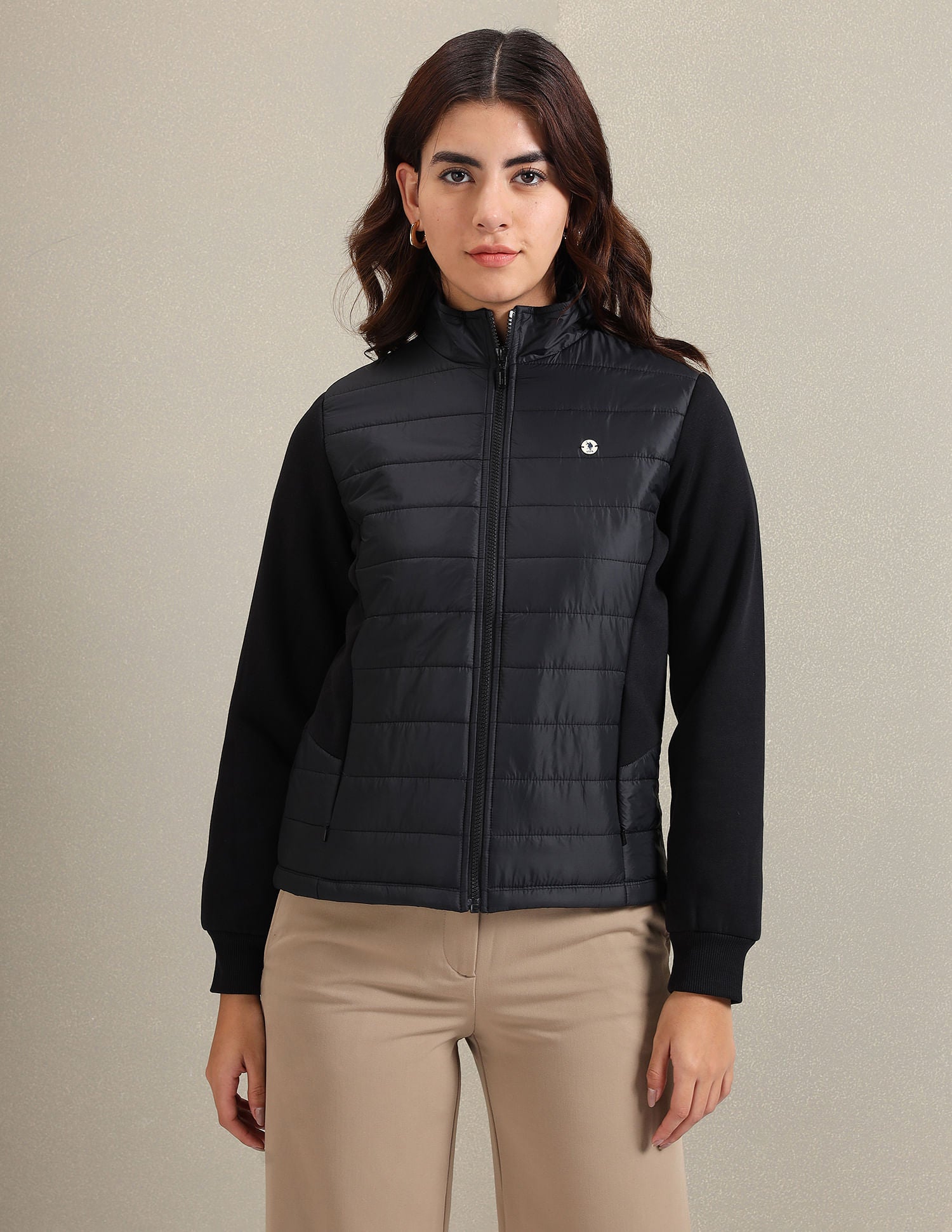 Panelled High Neck Jacket Black - U.S. Polo Assn. India | Large