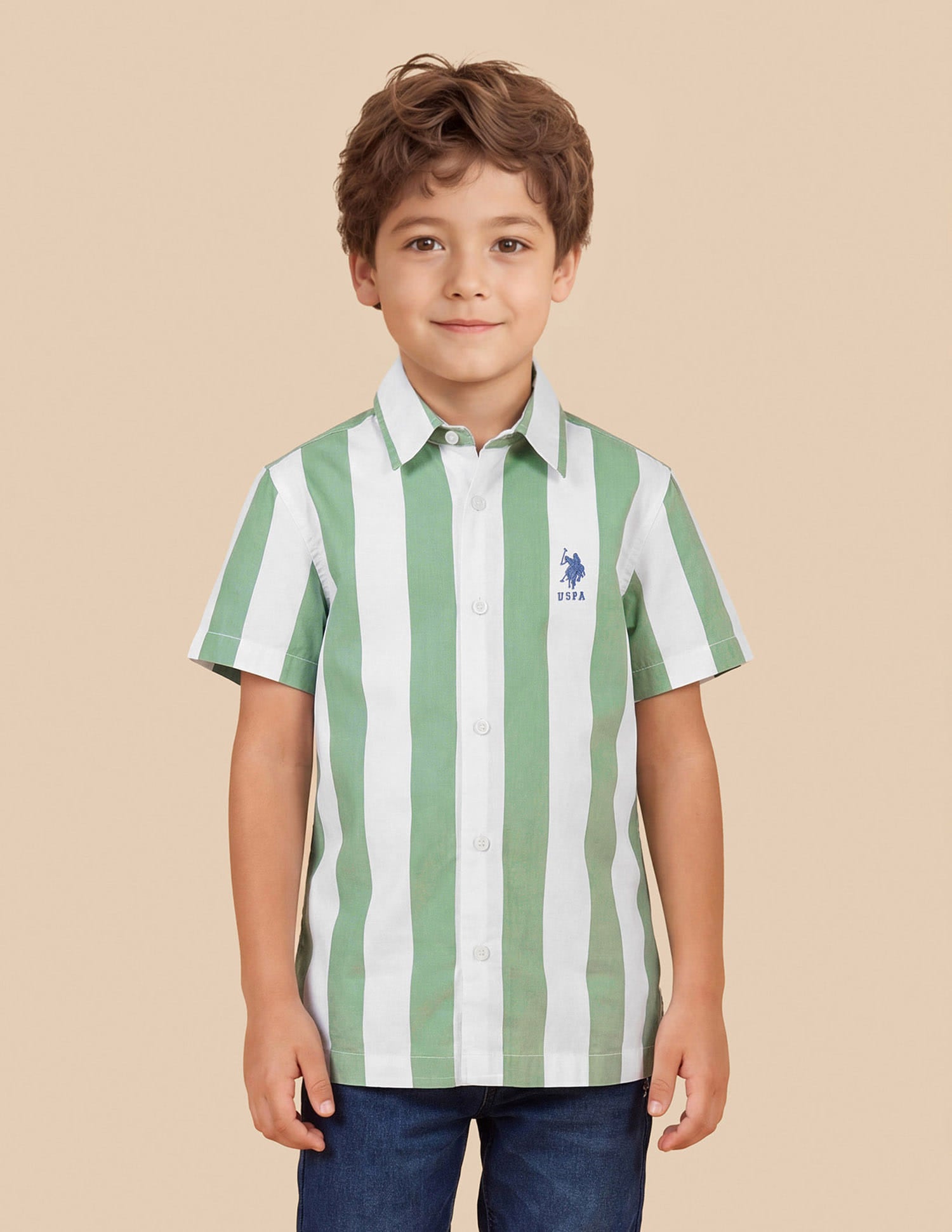 Vertical Striped Regular Fit Shirt Green - U.S. Polo Assn. India | Large