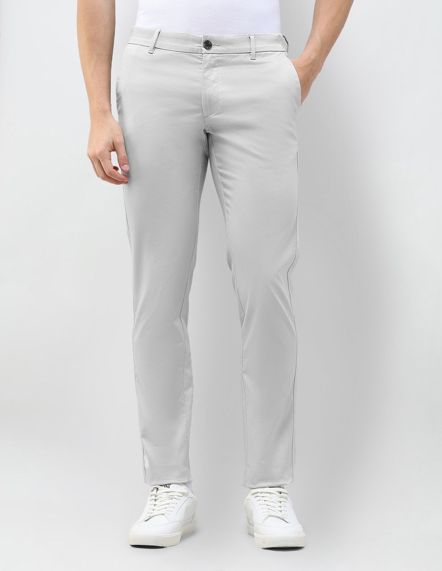 Denver Slim Fit Dobby Trousers Light Grey - U.S. Polo Assn. India | Large