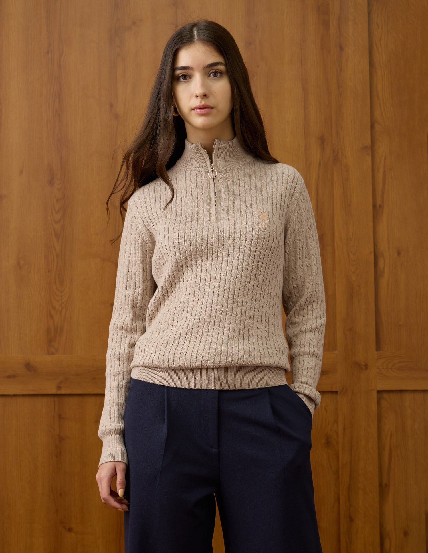 Cable Knit Regular Fit Sweater White - U.S. POLO ASSN. | Large