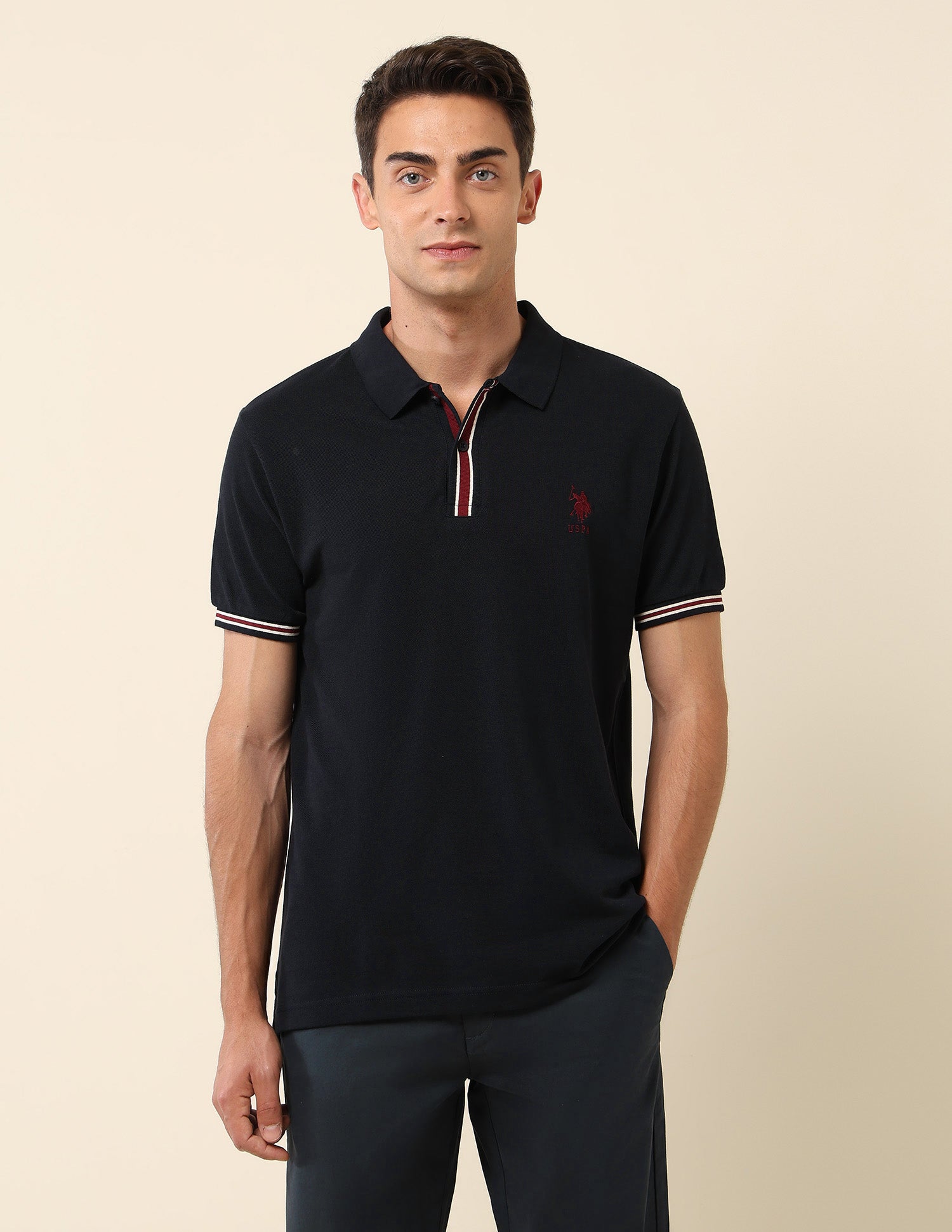 Solid Slim Fit Polo Shirt Navy - U.S. Polo Assn. India | Large